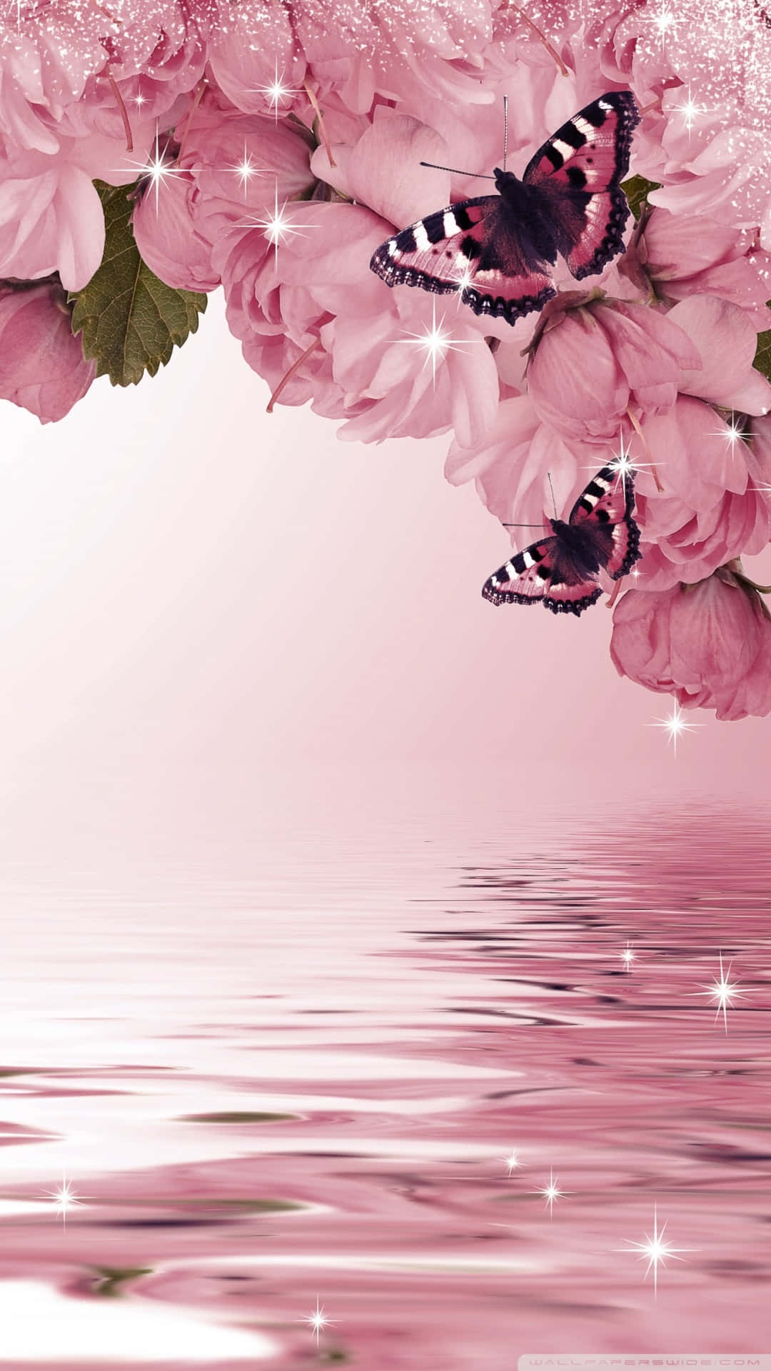 River Flowers And Butterflies Background