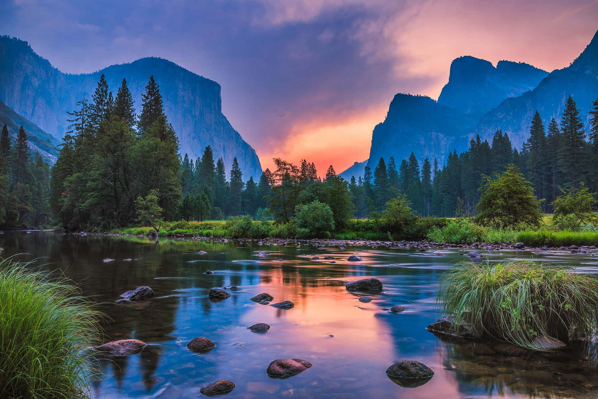 River Mountains Sunset Nature Photography