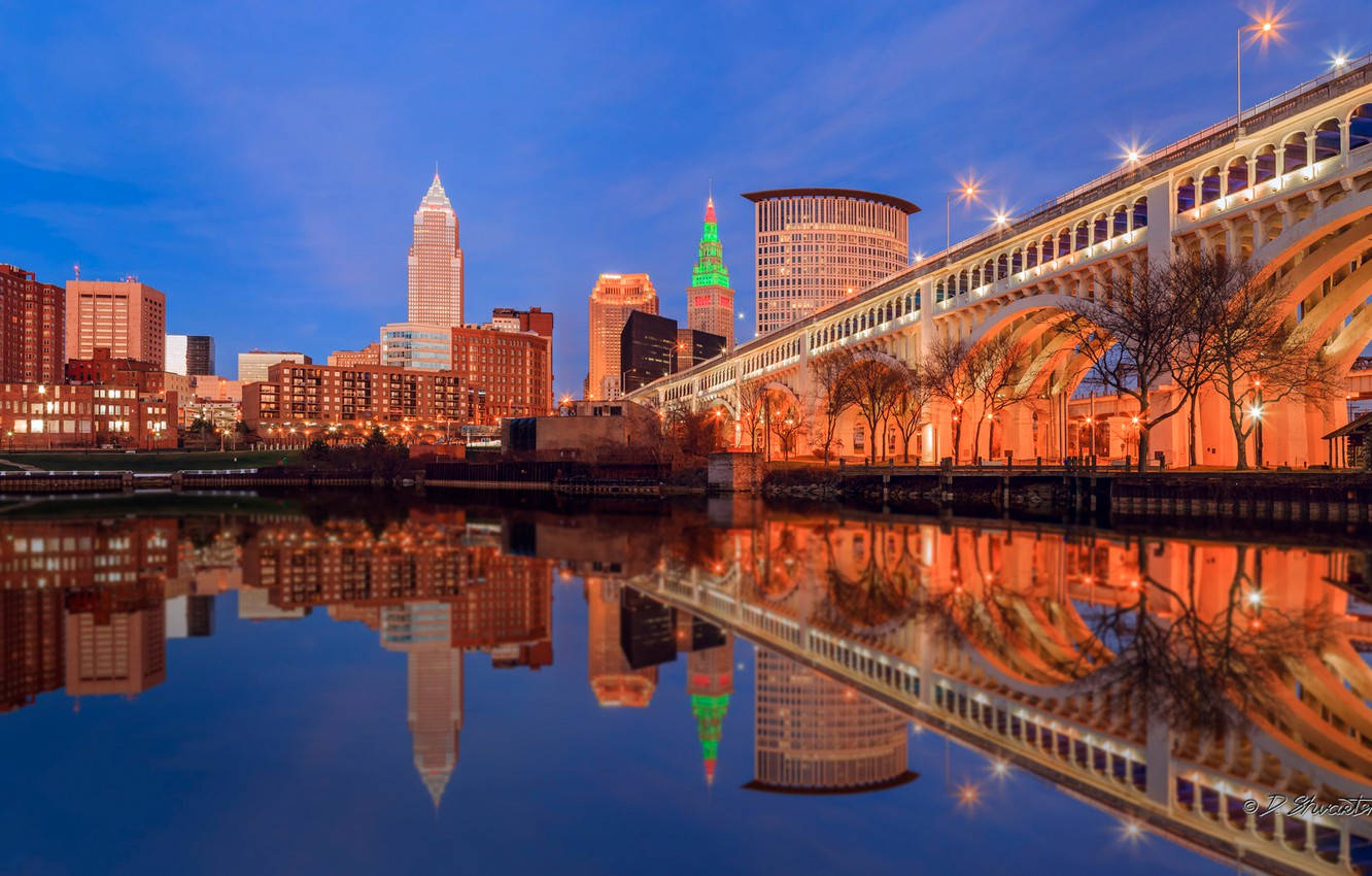 River Reflection Of Cleveland Ohio