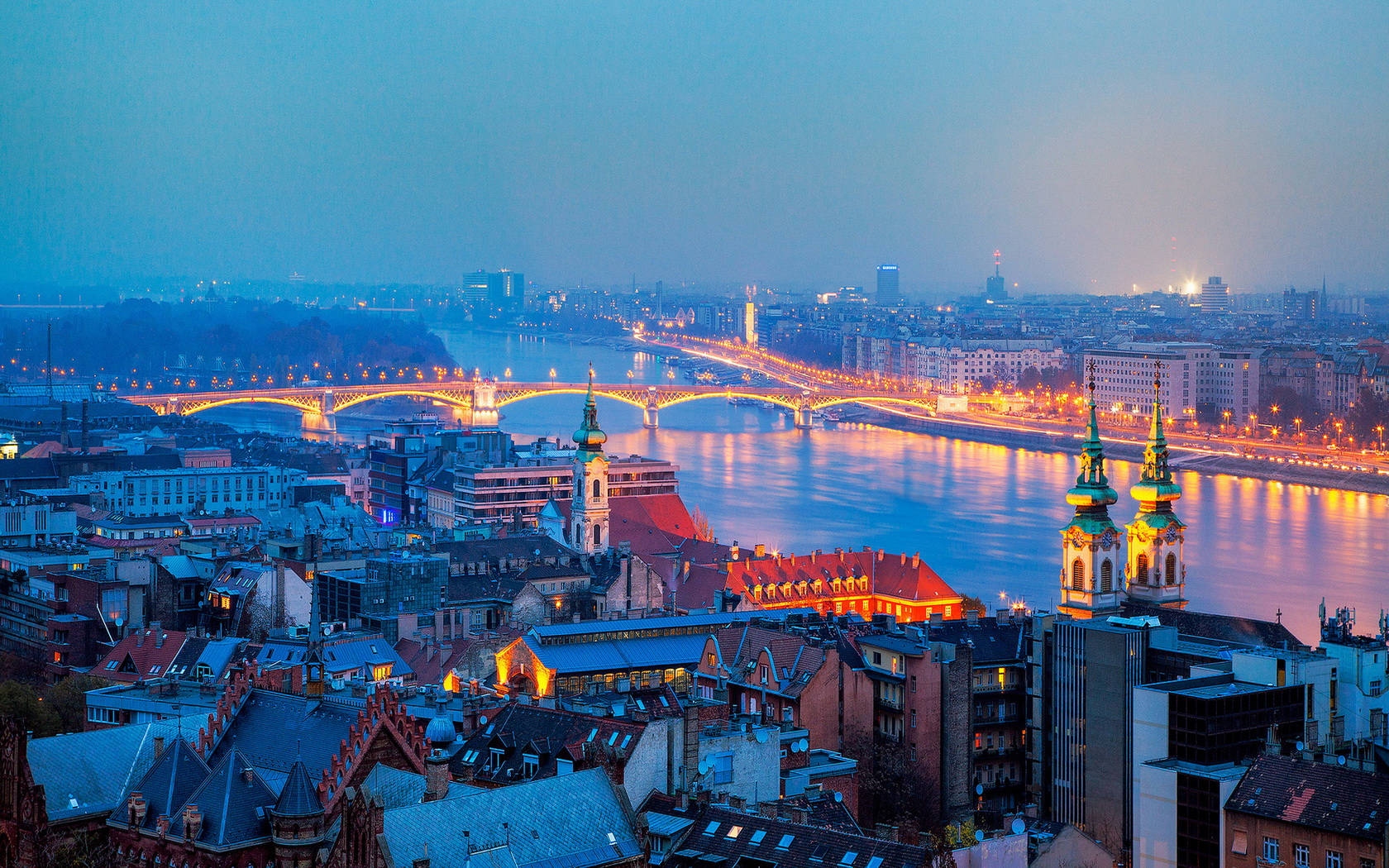 River With Hungary City Lights Background