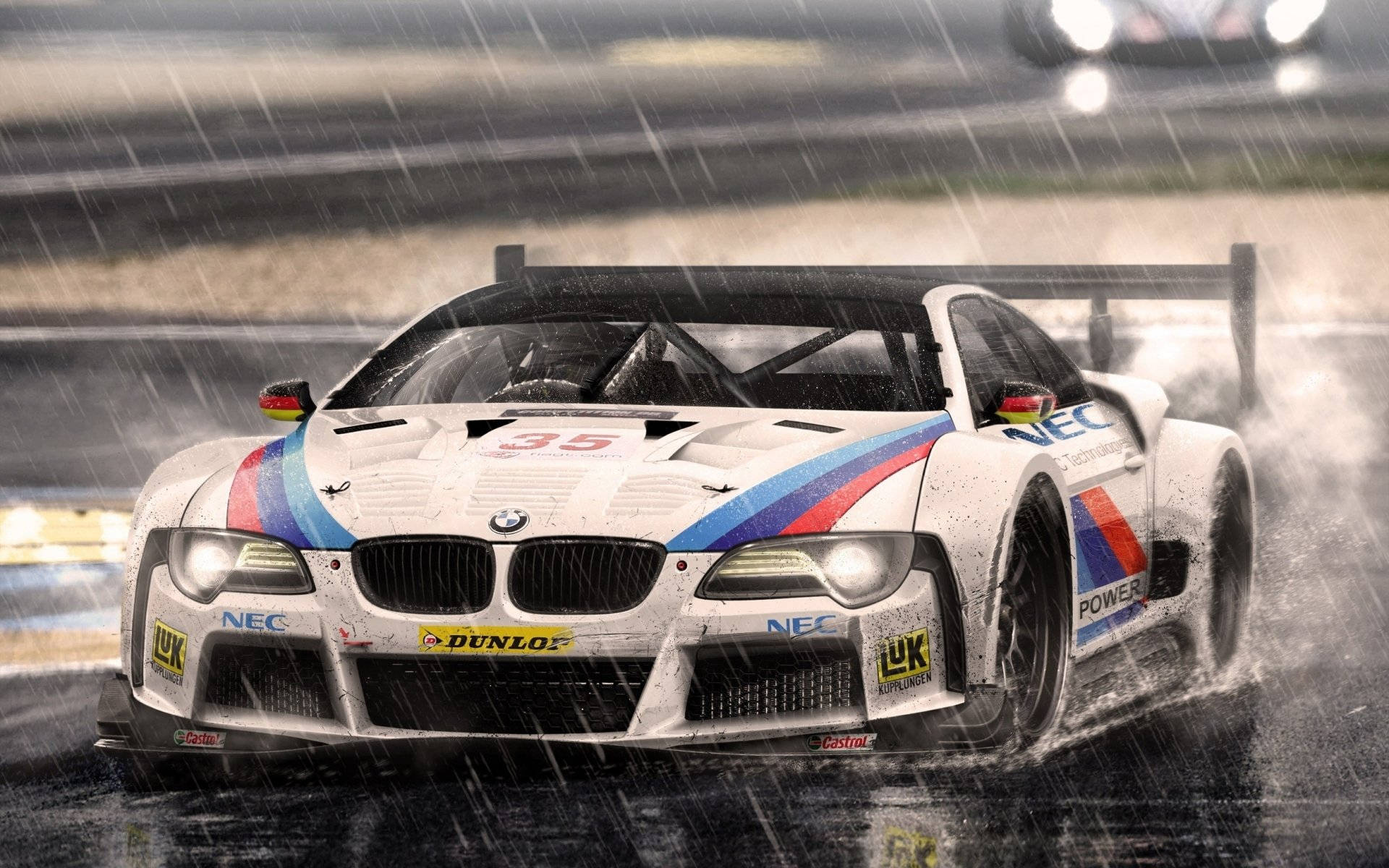 Riveting Auto Racing In The Rain Background
