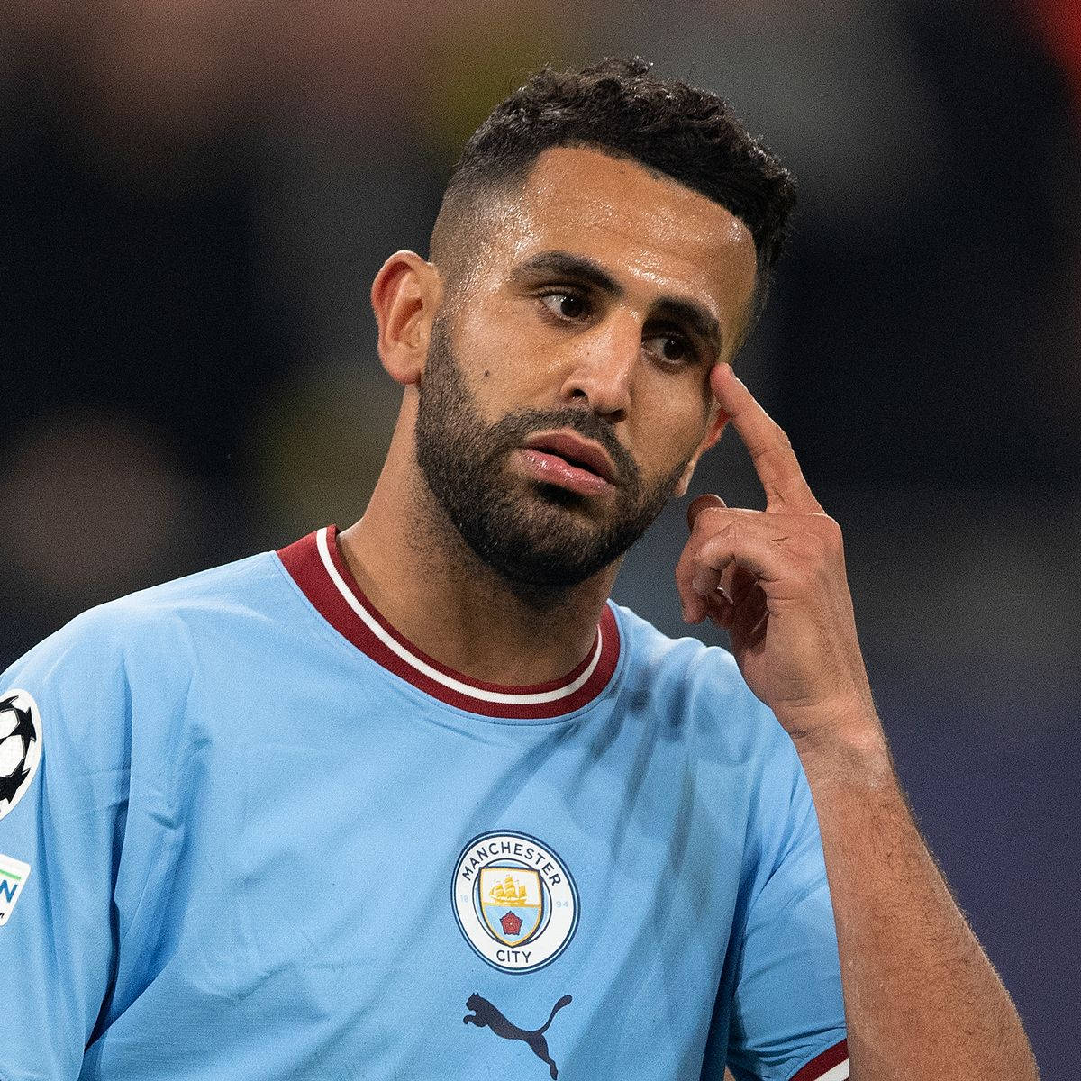 Riyad Mahrez Pointing Eye Background