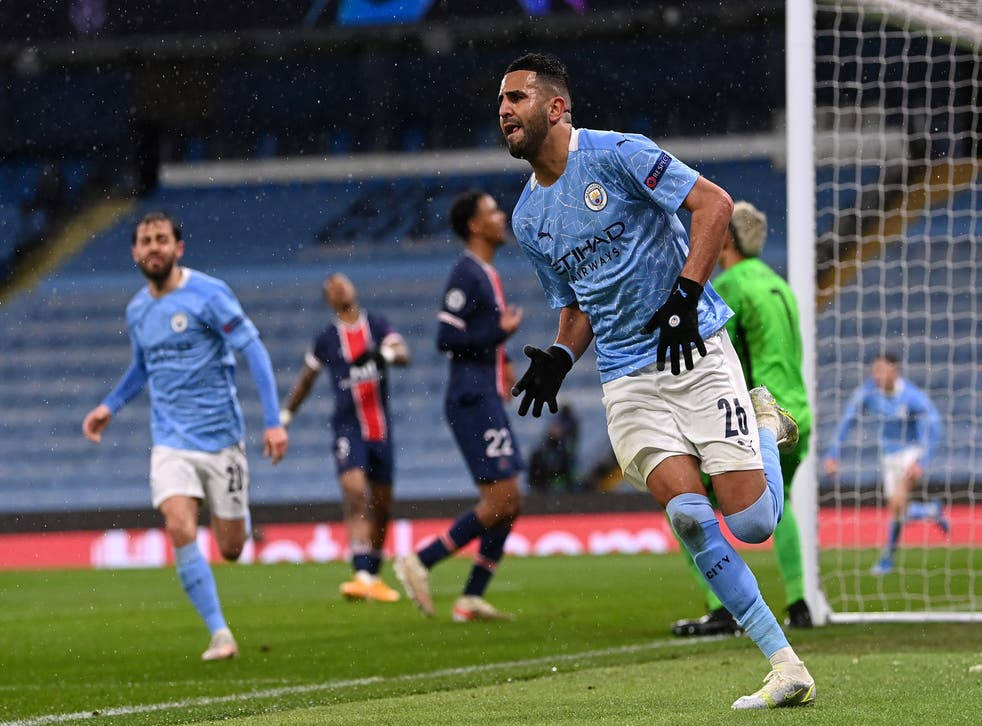 Riyad Mahrez Running Near Goal Background