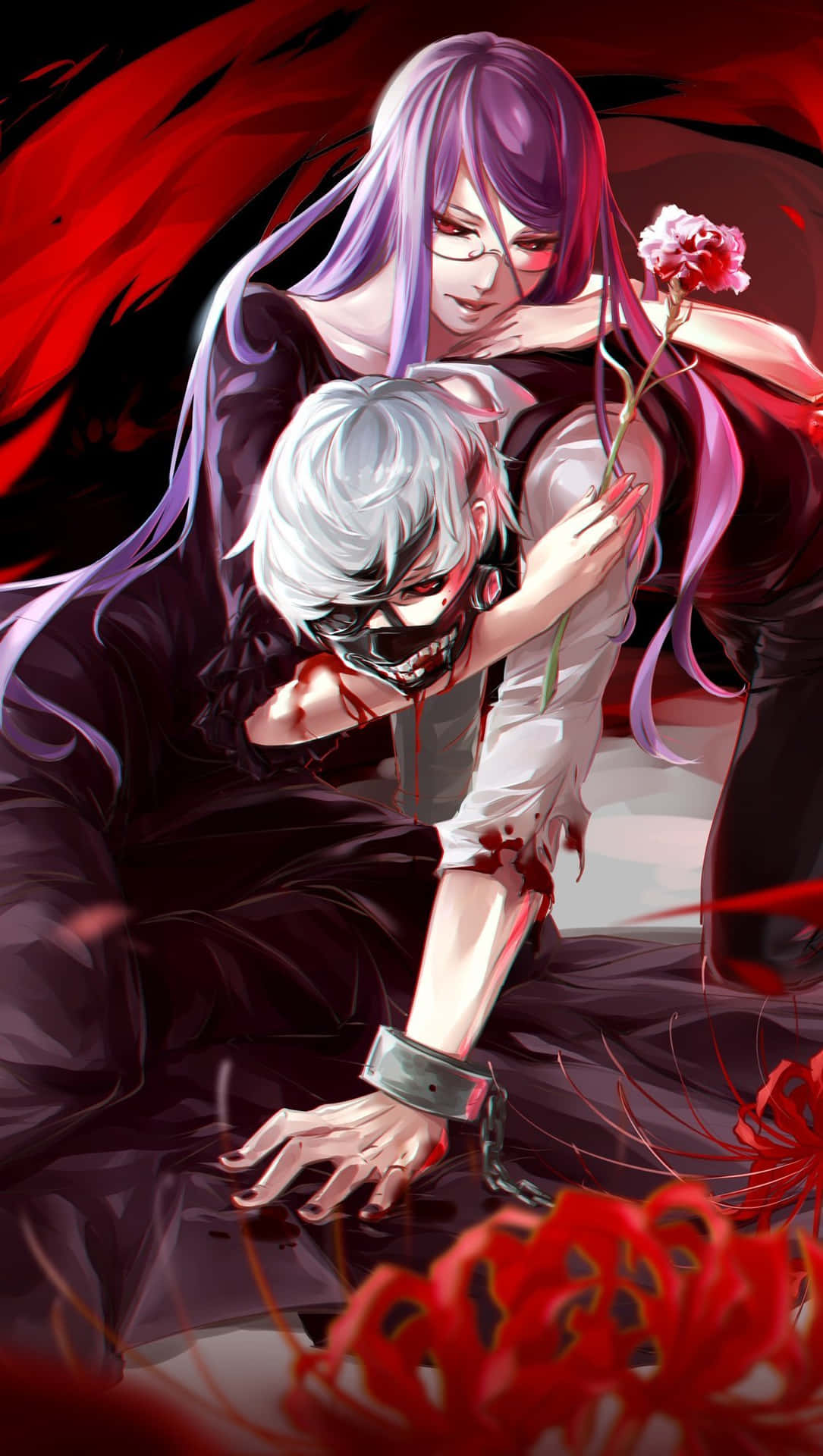 Rize Hugging Ken Kaneki Tokyo Ghouls Anime