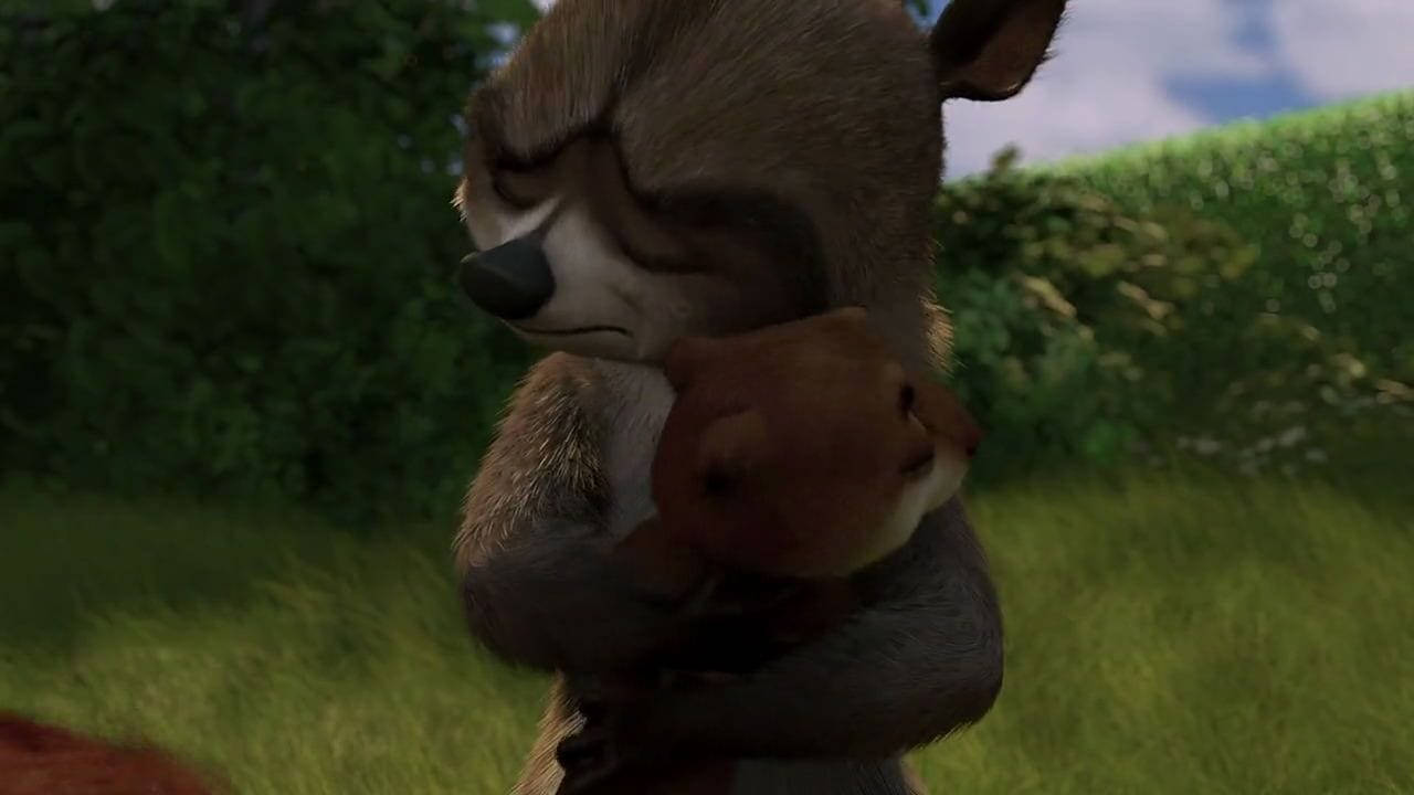 Rj Hugging Hammy Over The Hedge Background