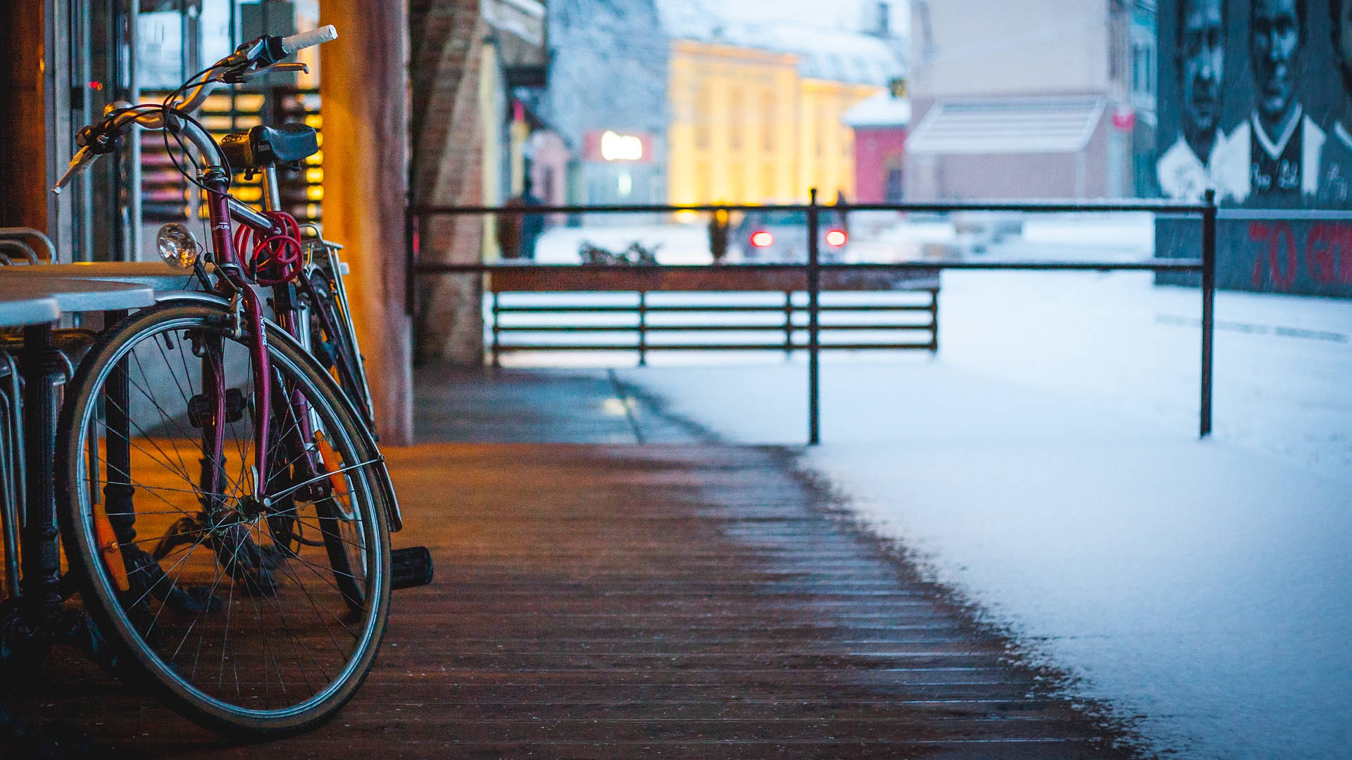 Road Bike In Shop Table Background