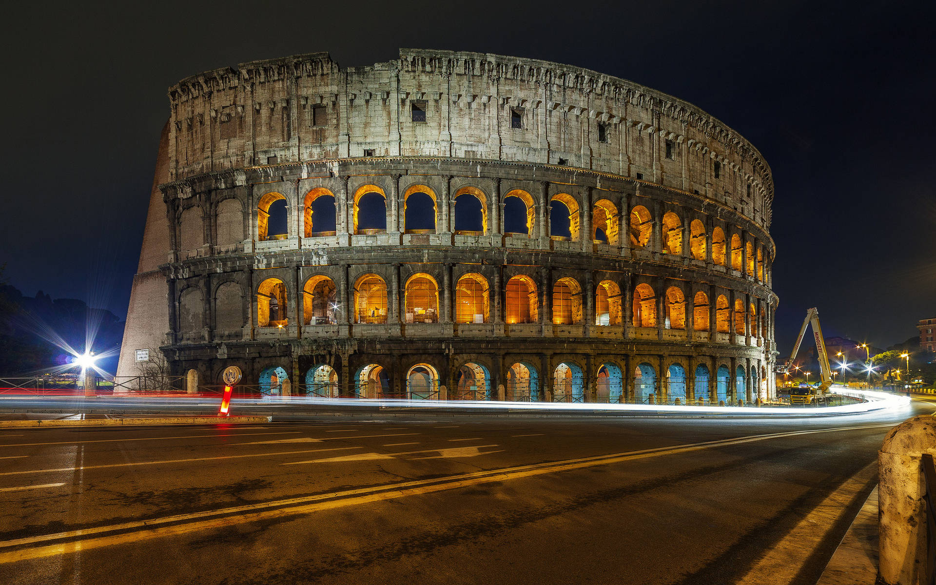 Road By The Colosseum At Night