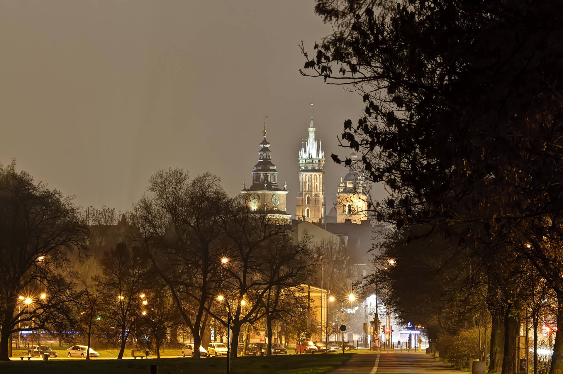 Road Going To St. Mary's Basilica In Krakow Poland Background