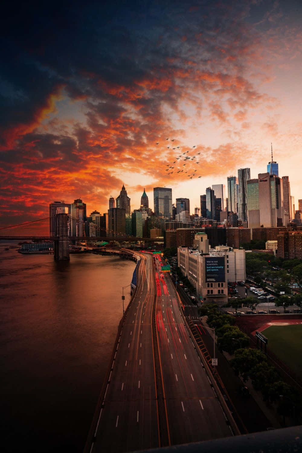 Road To City Under Evening Sky Background