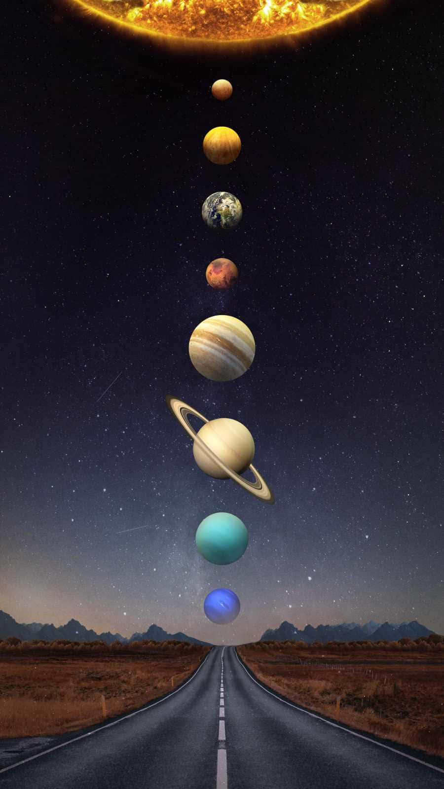 Road With Solar System Planets Background