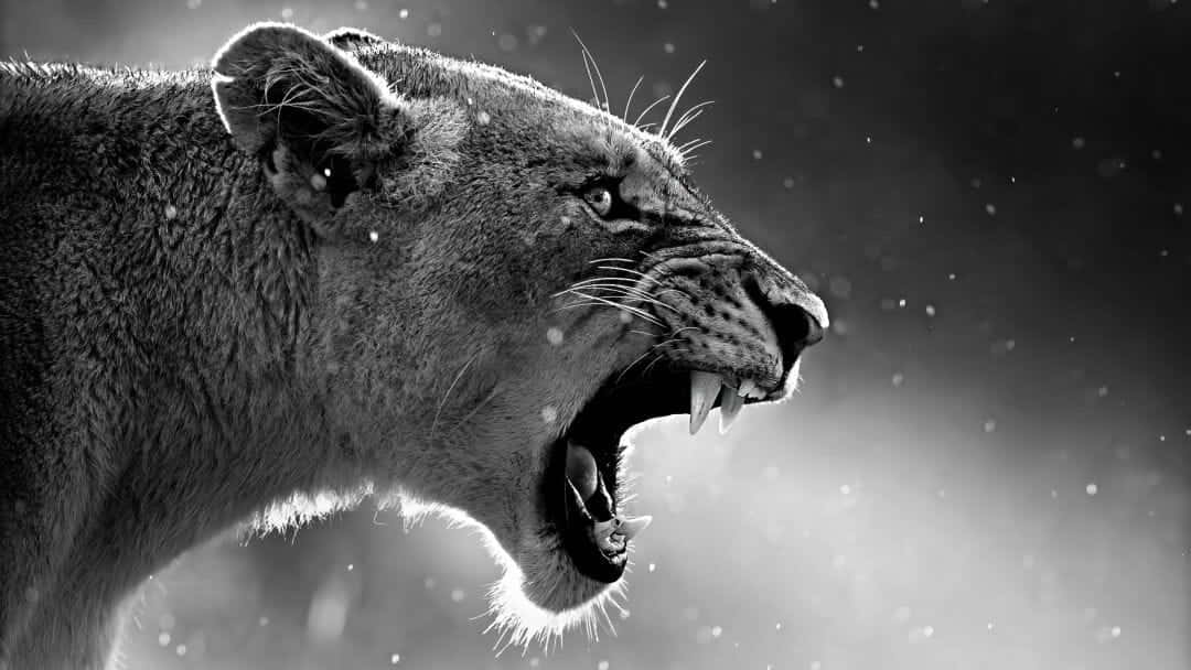 Roaring Black And White Lion Background