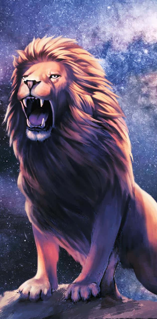 Roaring Lion With A Starry Sky Background