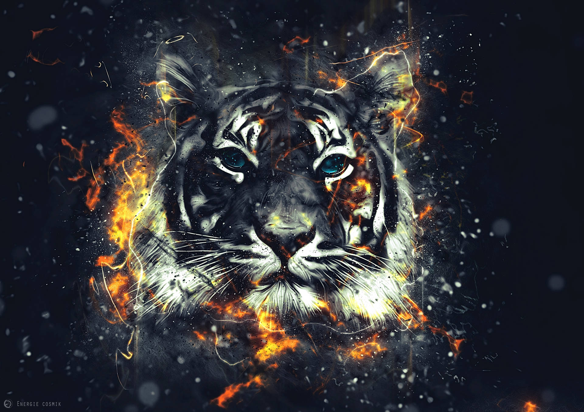 Roaring Tiger Blazing In Flames Background