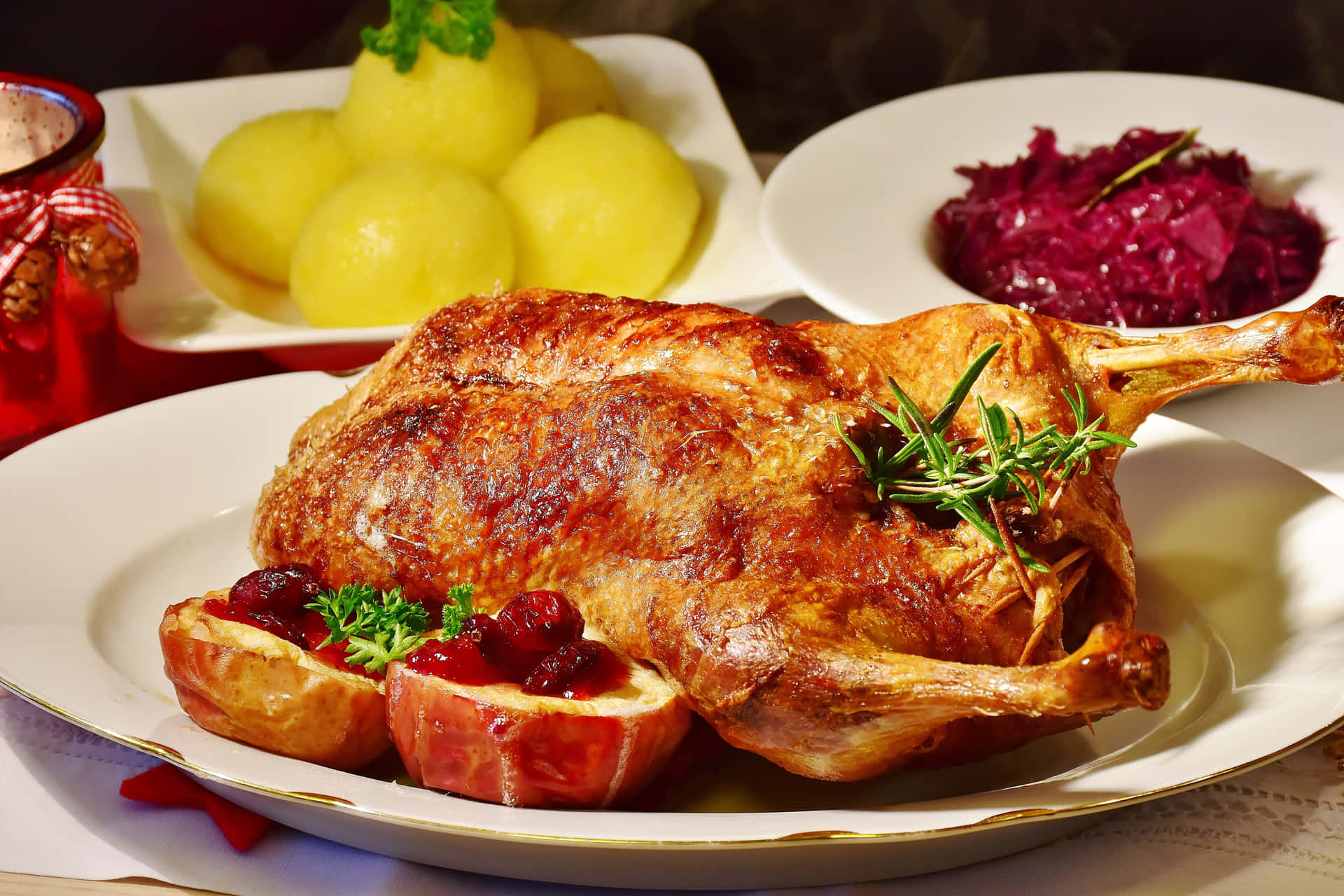 Roast Duck Dinner Plate Background