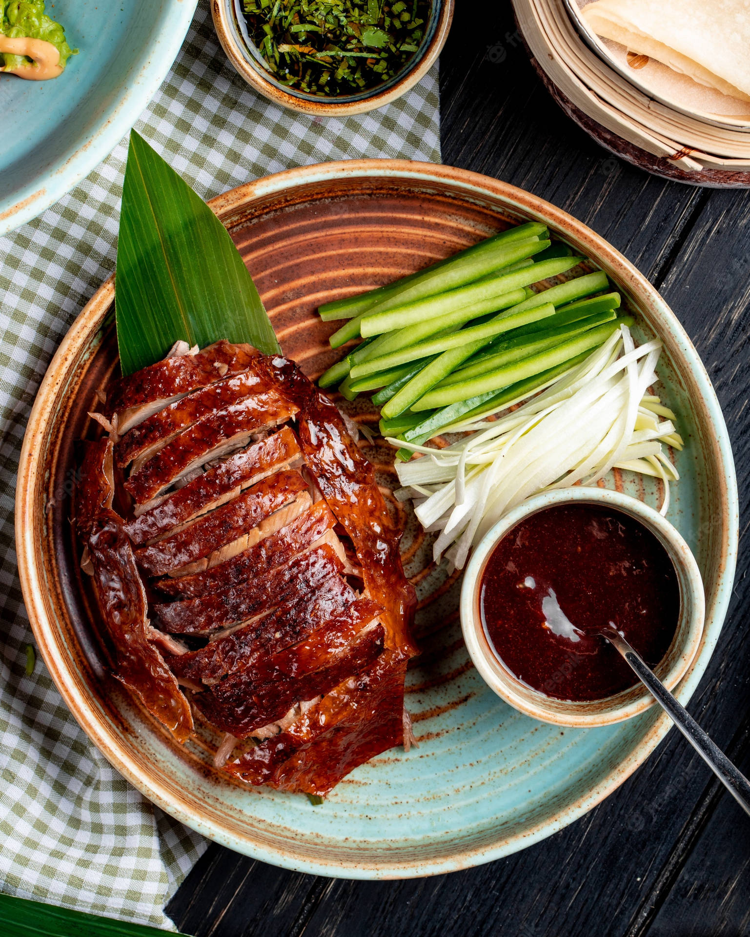 Roasted Peking Duck With Dark Sauce Background