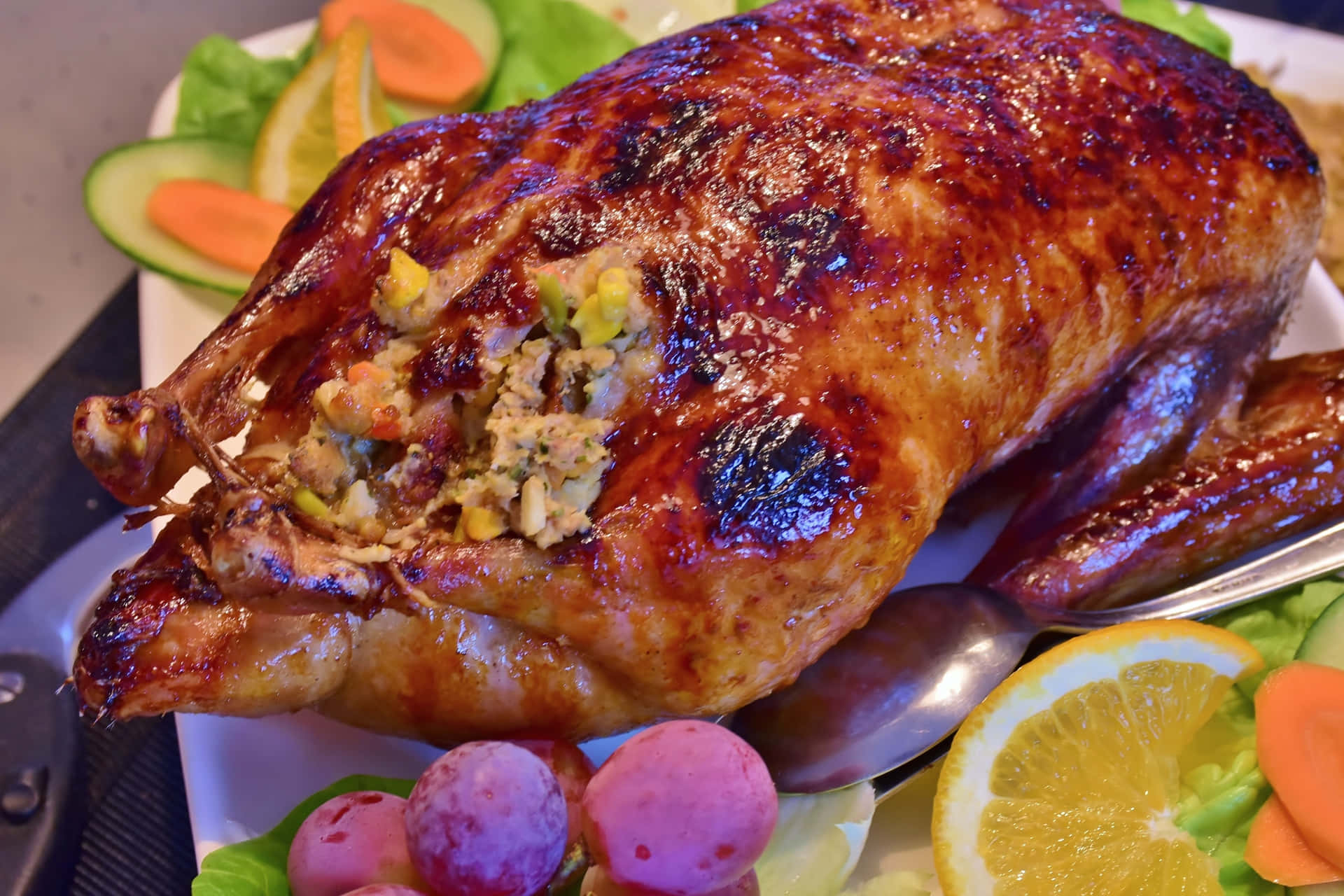 Roasted Turkeywith Stuffingand Vegetables Background