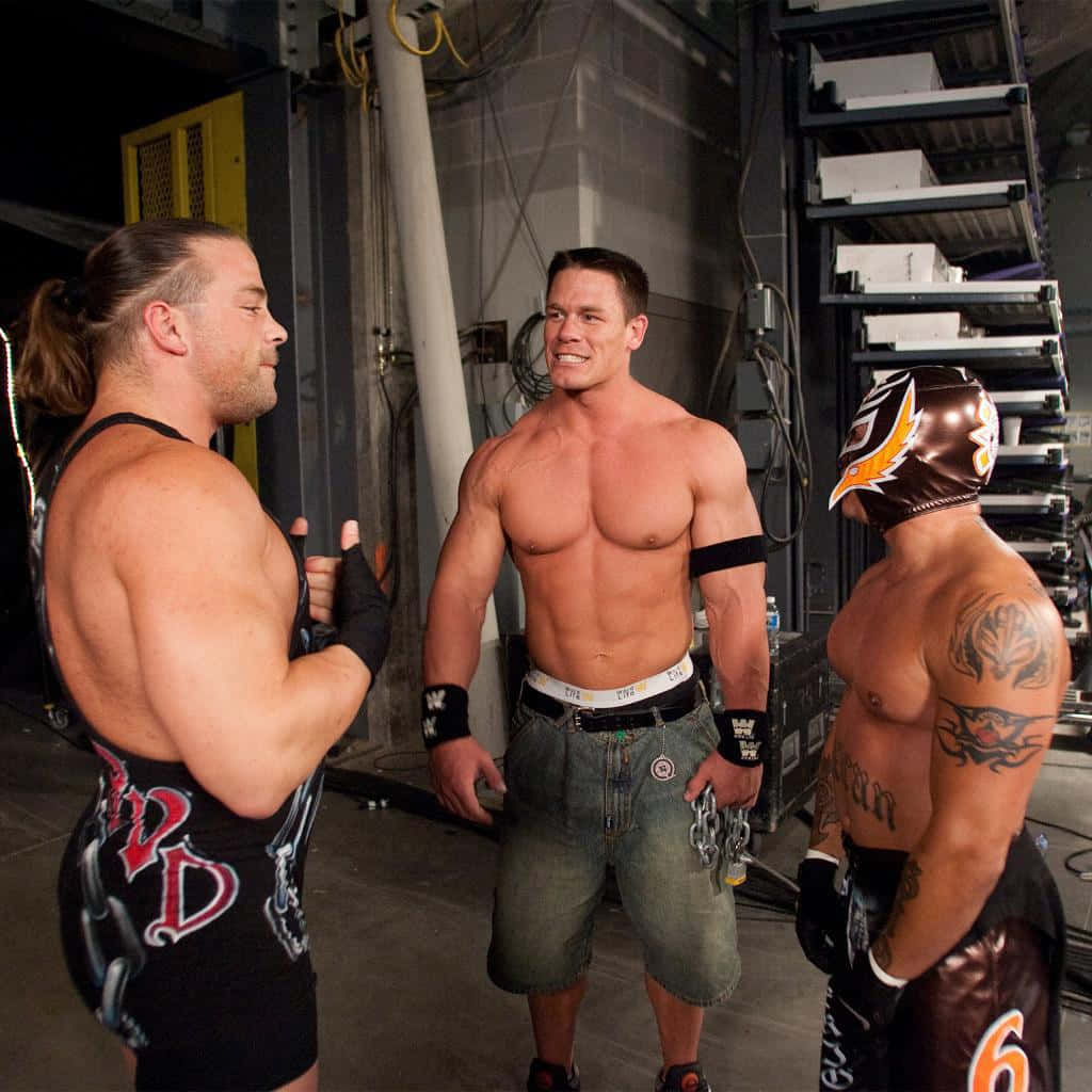 Rob Van Dam With John Cena And Rey Mysterio Background