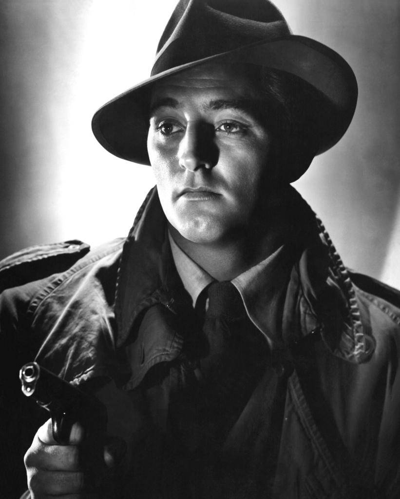 Robert Mitchum Black And White Holding Gun Background