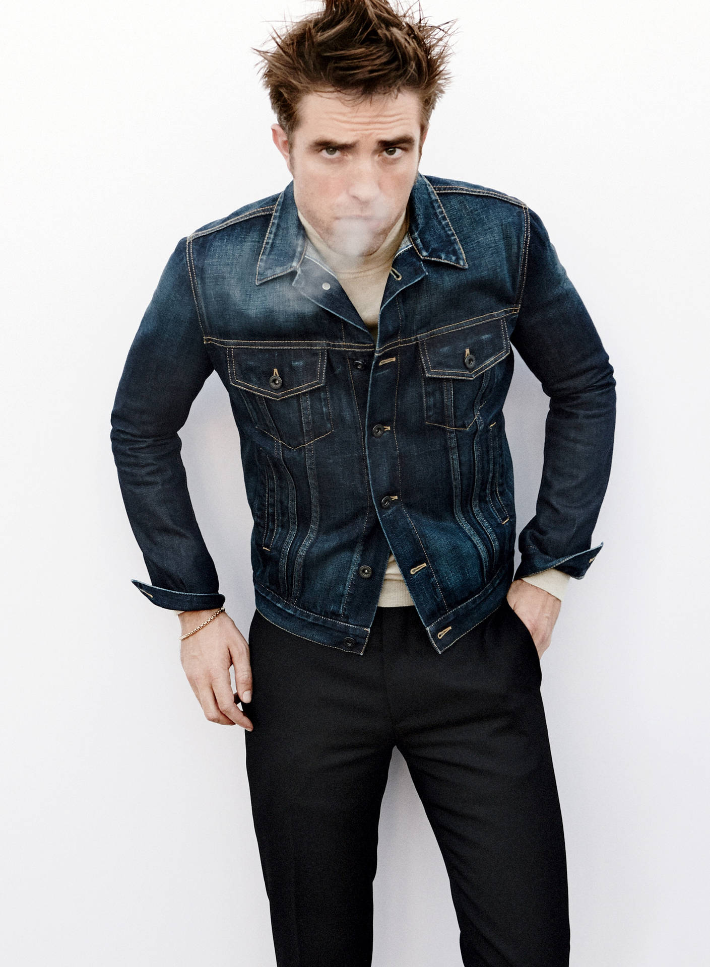 Robert Pattinson In Denim Background