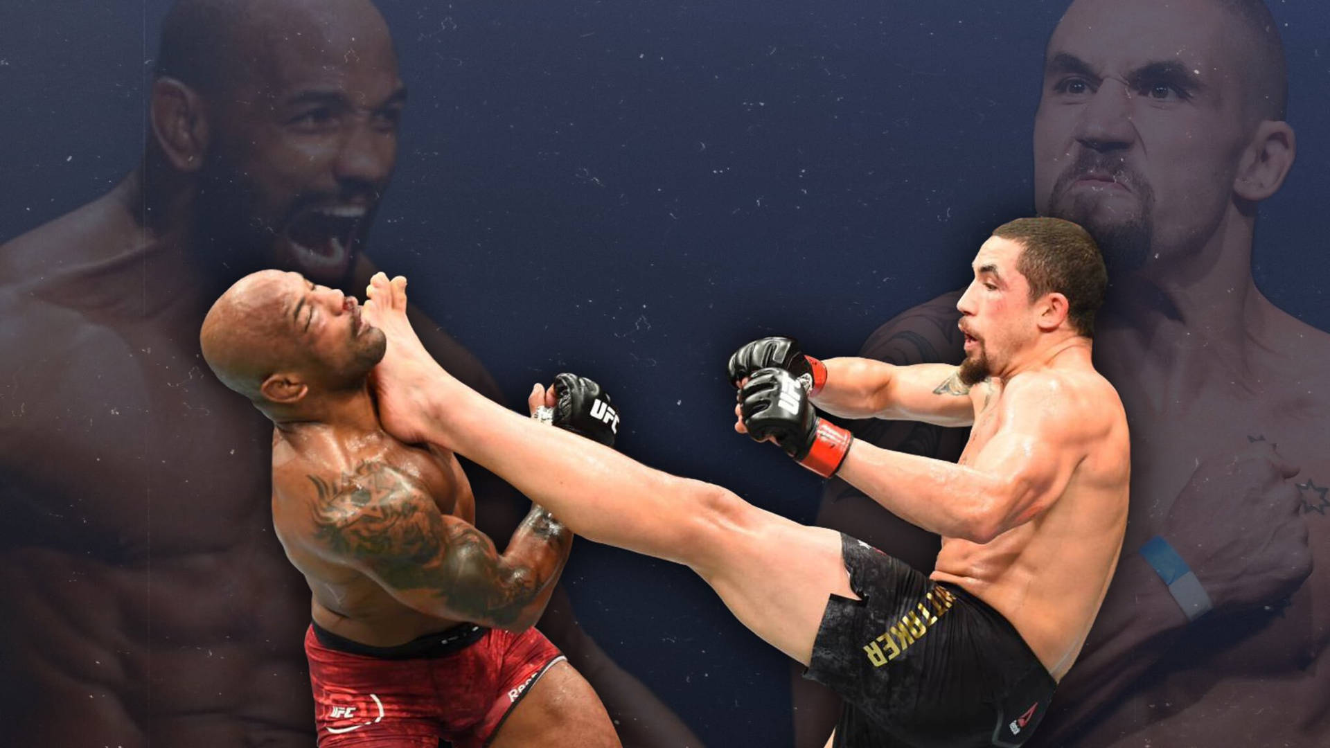 Robert Whittaker Delivering A High Kick During His Fight With Yoel Romero. Background