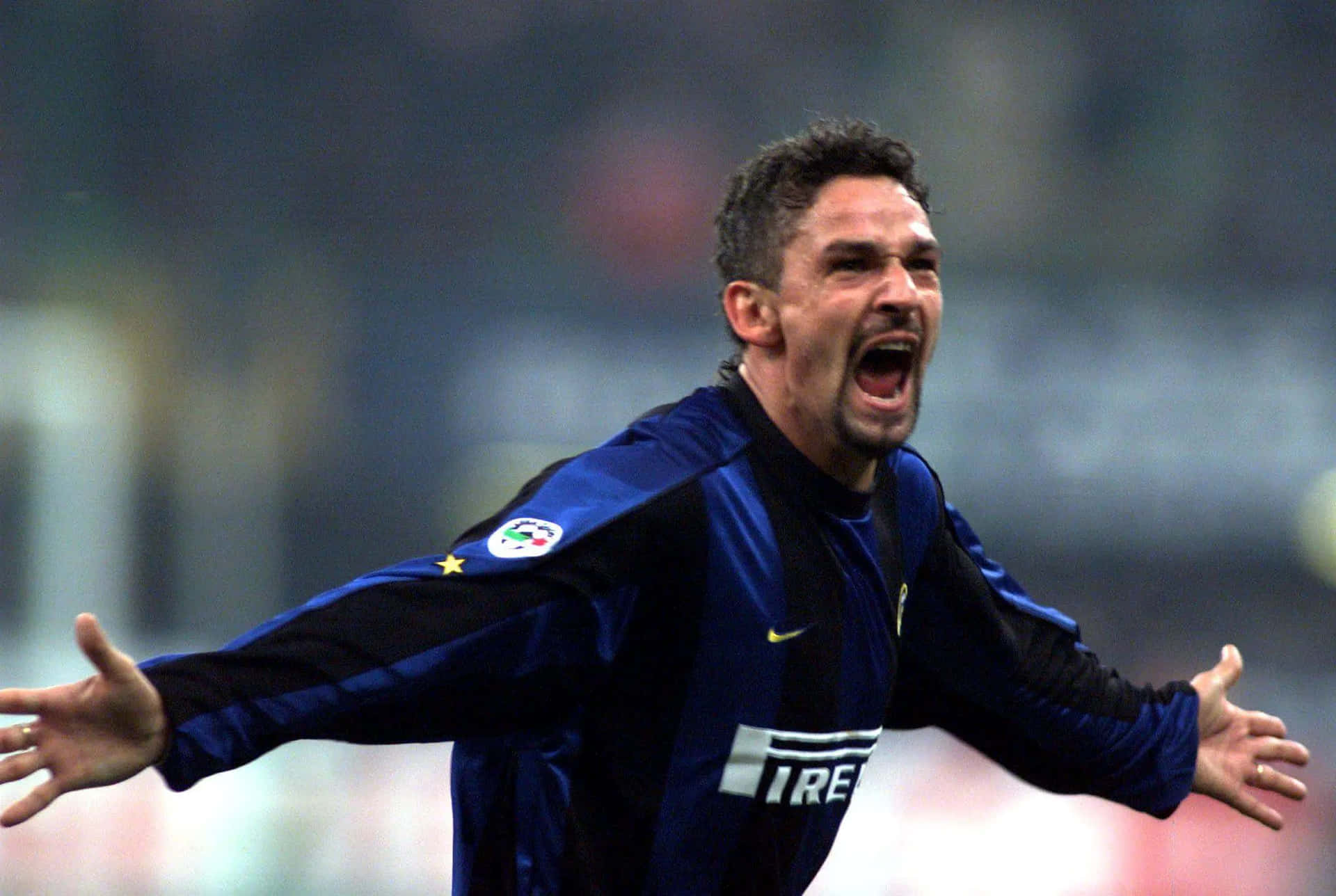 Roberto Baggio Celebratingin Inter Milan Jersey