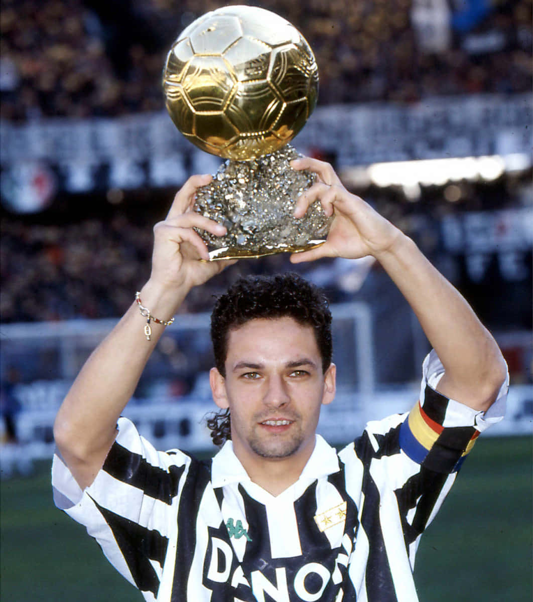 Roberto Baggio Raising The 1993 Ballon D'or Trophy