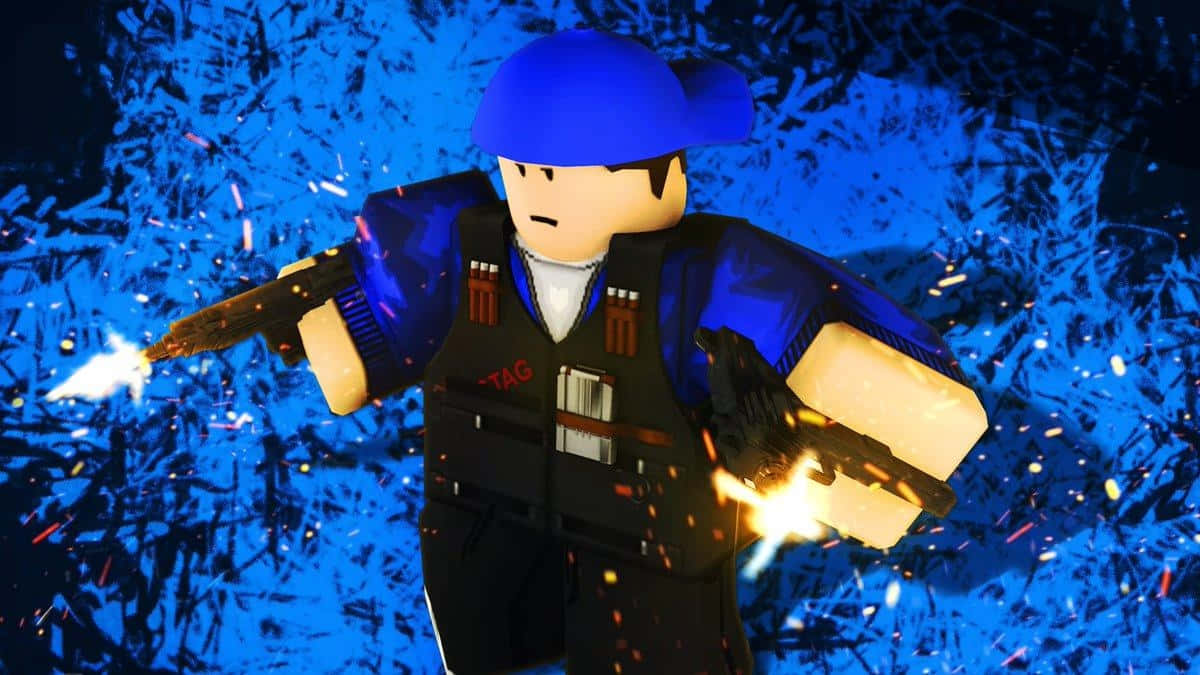 Roblox Blue Character With Gun Background