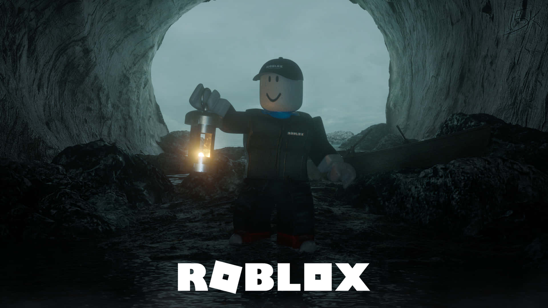 Roblox Character Exploring Cave Background