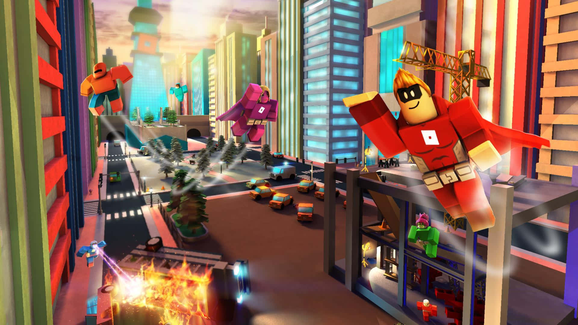 Roblox Character Flying Superheroes Background