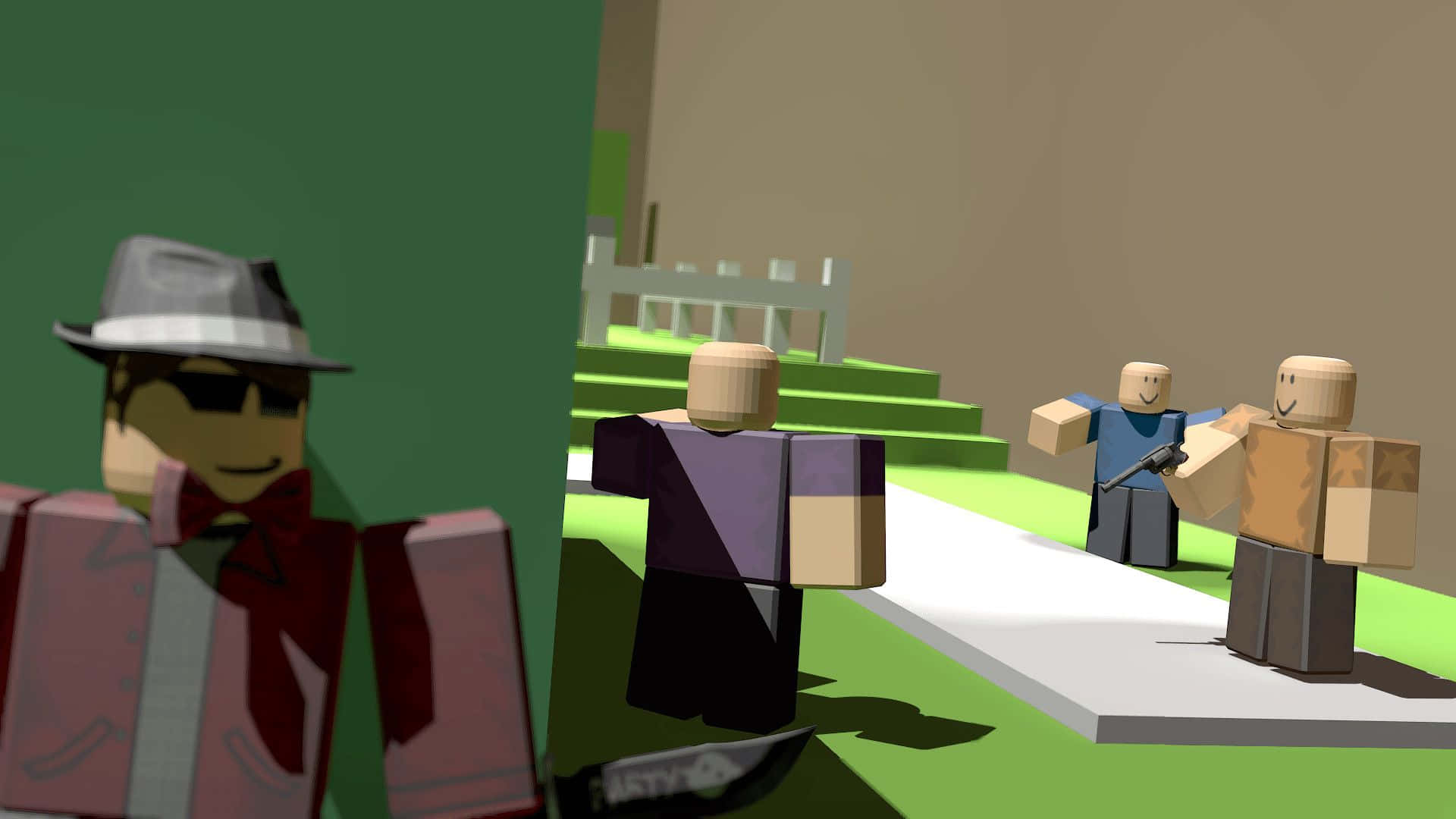 Roblox Characters In Green Floor Background