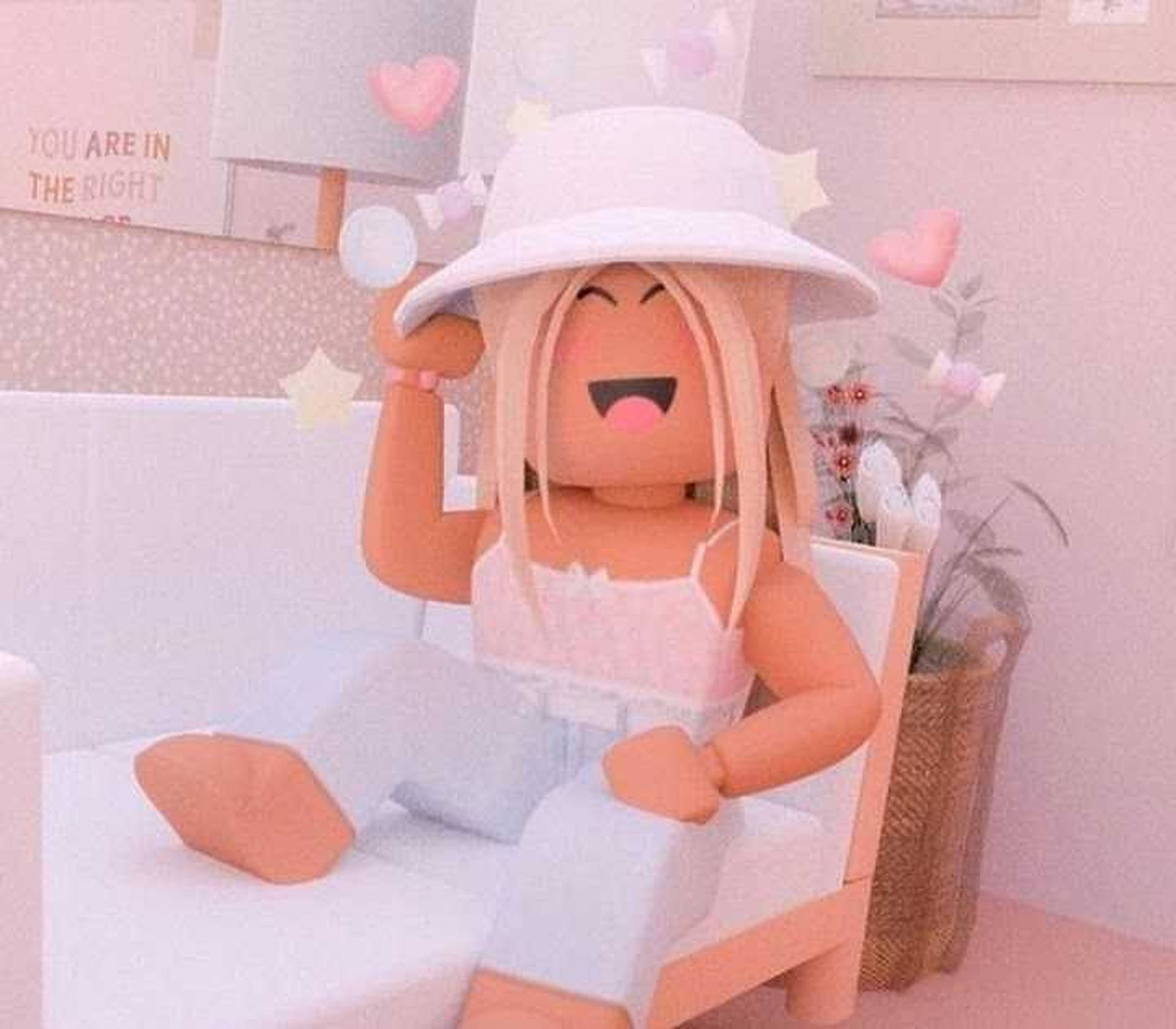 Roblox Girl With White Hat Background