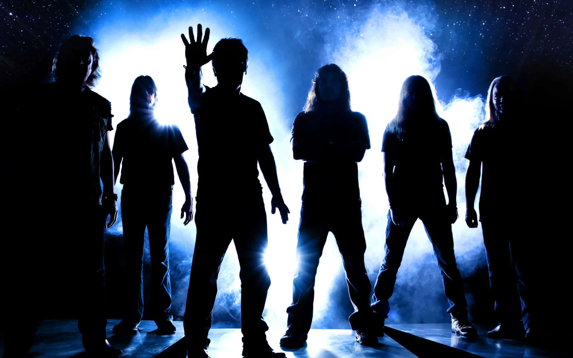 Rock Band Silhouettes Backlit Stage Background