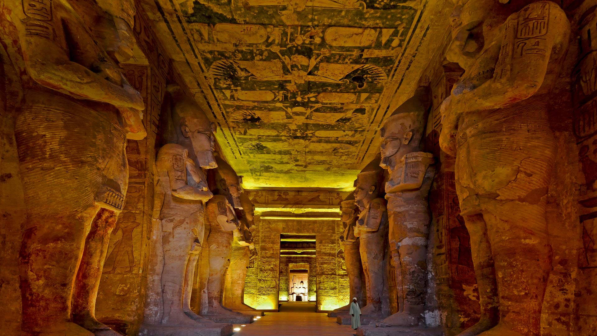 Rock-cut Interiors Of Abu Simbel Temple Background