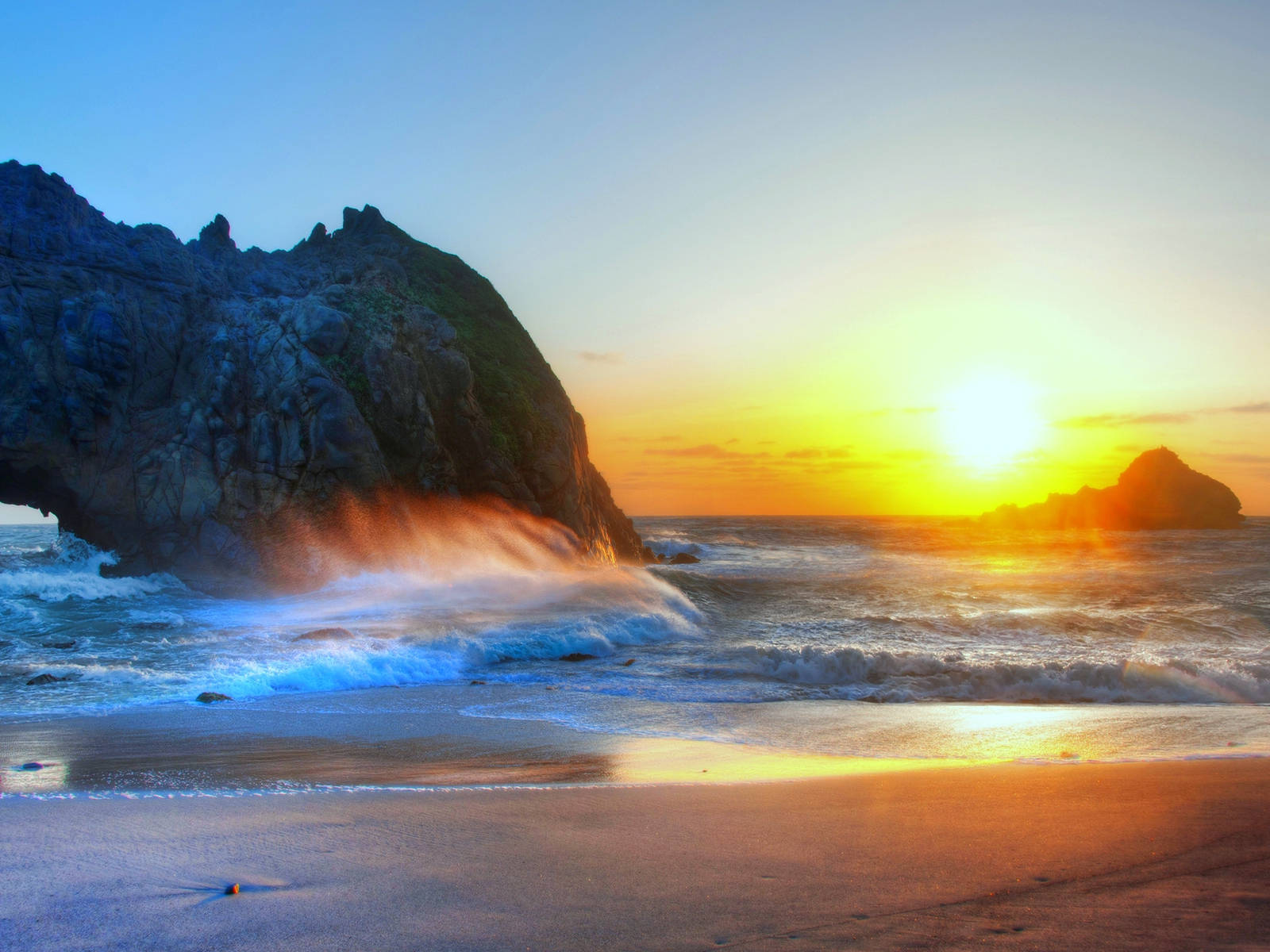Rock Formations And Sunset Beach Desktop Background