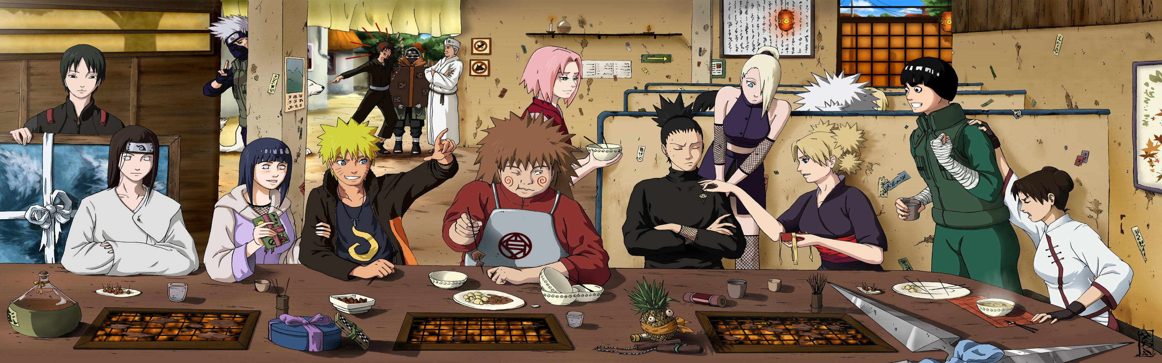 Rock Lee Eating With Friends Background