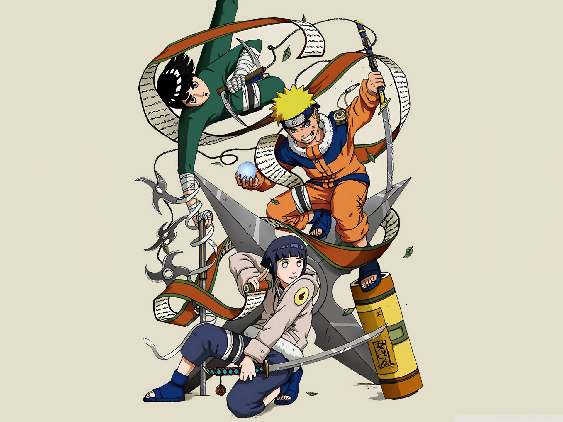 Rock Lee, Naruto, And Hinata Background