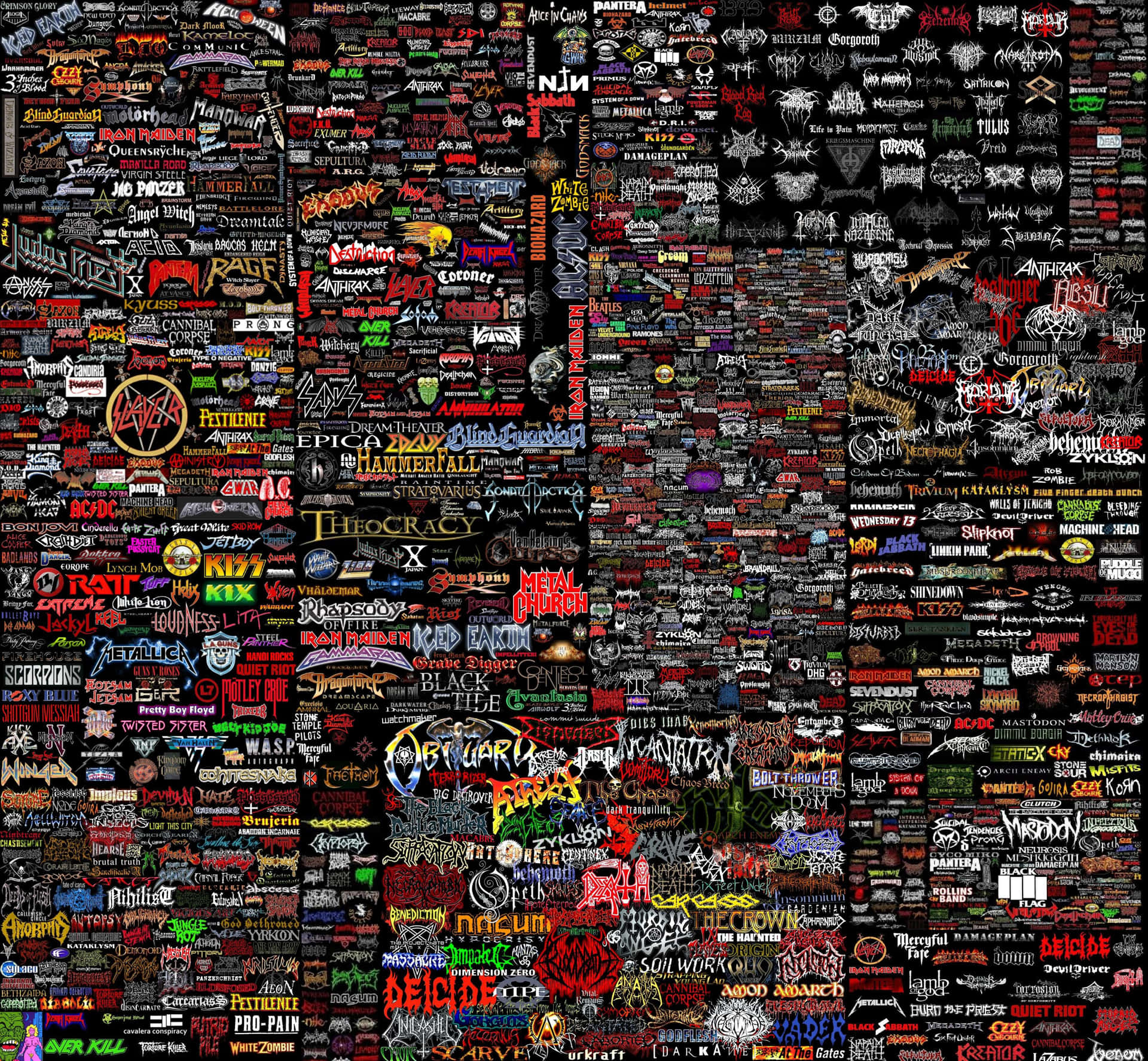 Rockand Metal Band Logos Collage Background