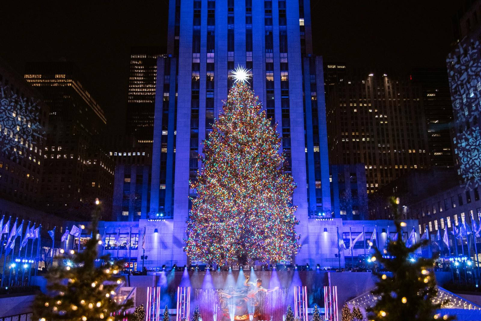 Rockefeller Center Blue Lights Background