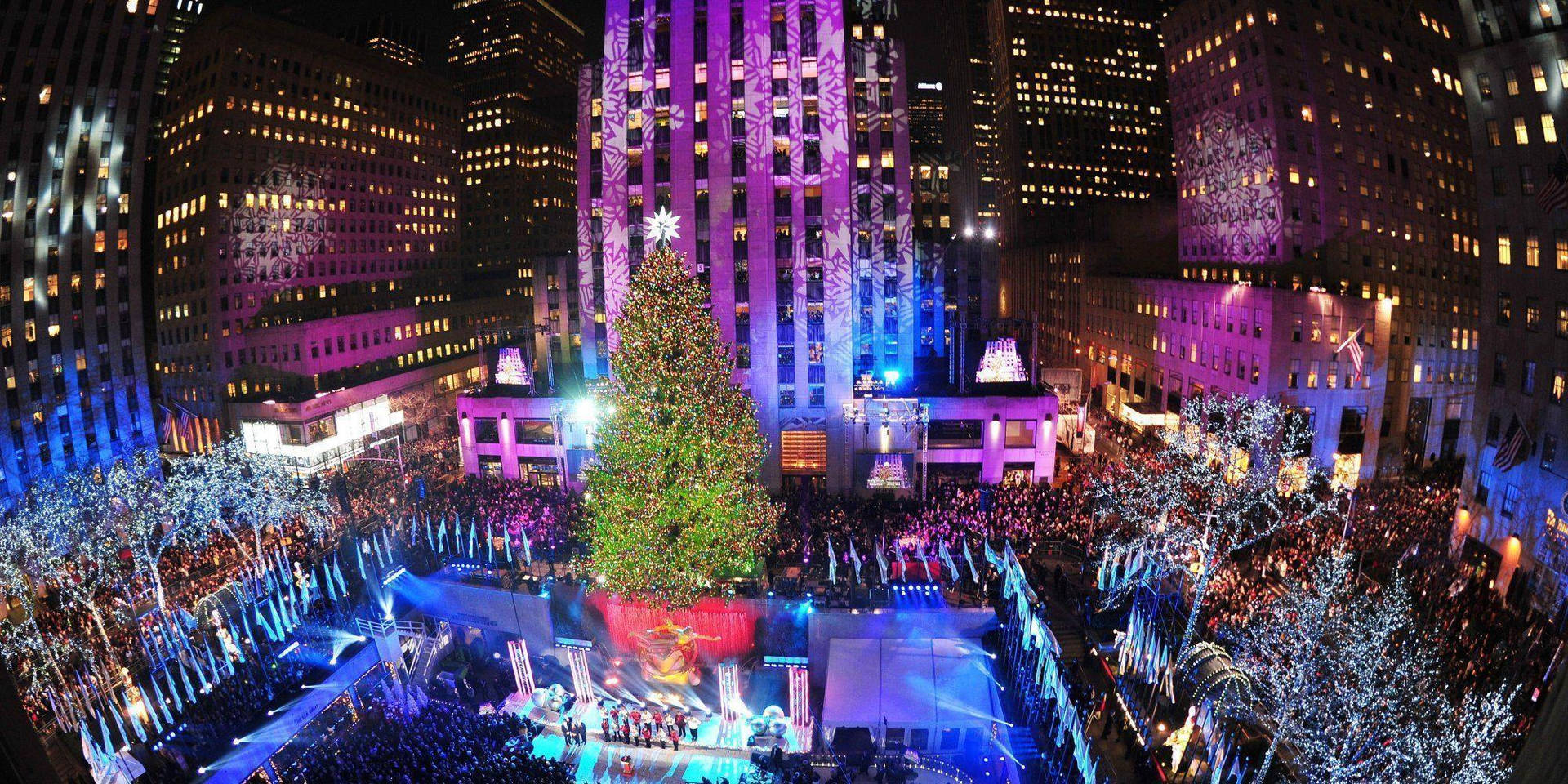 Rockefeller Center Christmas Tree Festive Season Background