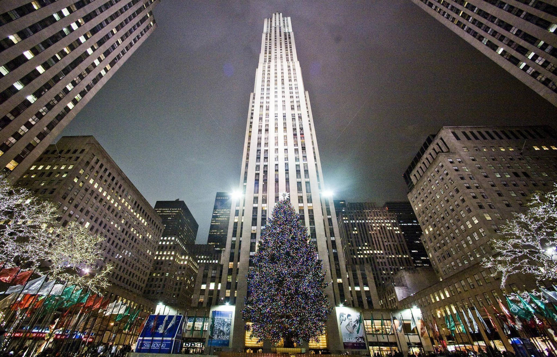 Rockefeller Center Emormous Buildings Night Sky