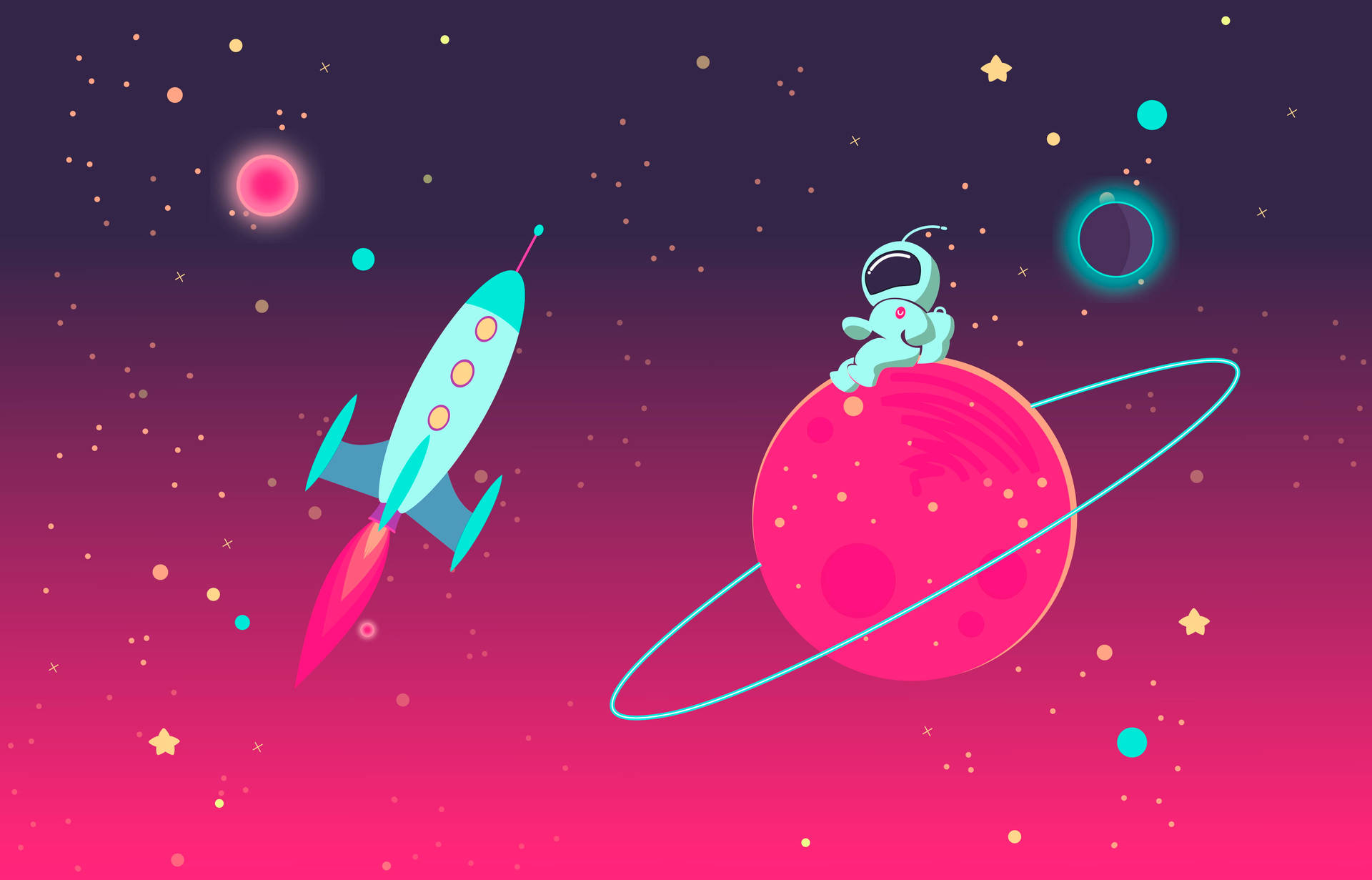 Rocket And Astronaut In Space Background