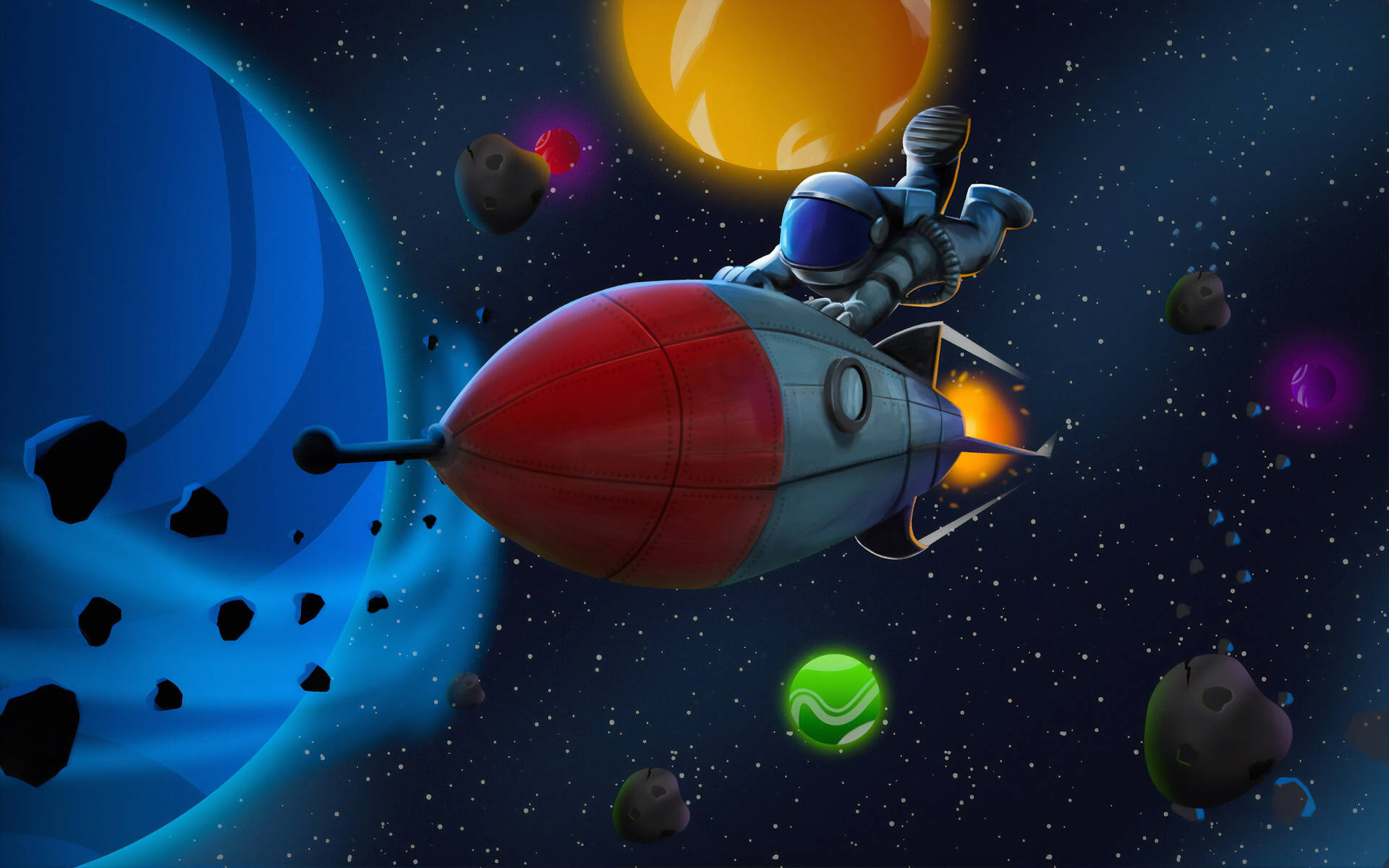 Rocket In Space With Astronaut Background