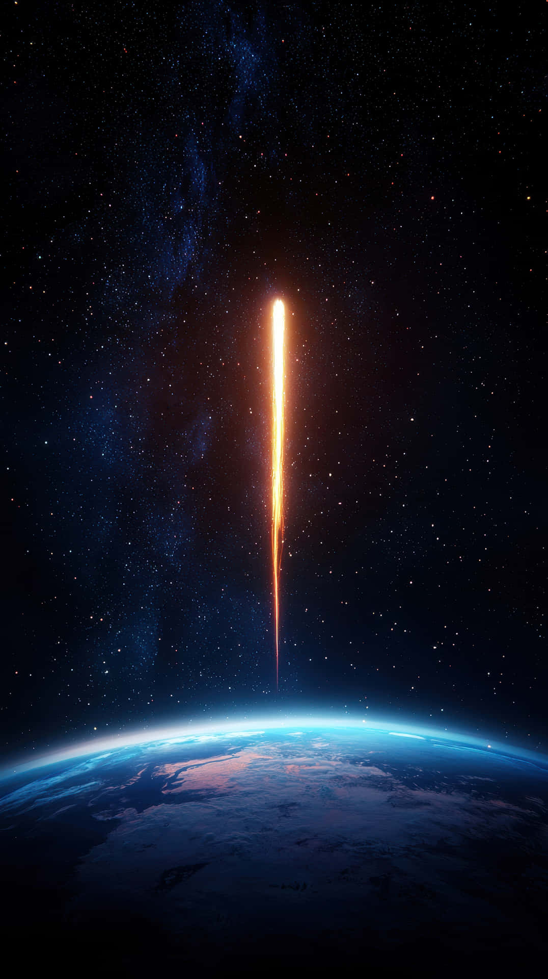Rocket Launching Into The Starry Cosmos With Fiery Trail Background