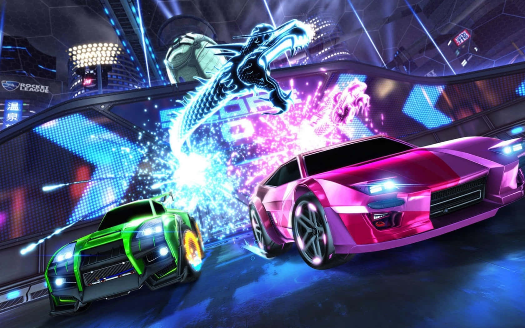 Rocket League Pink And Green Car Art Background