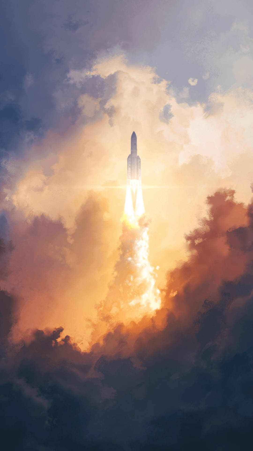 Rocket Ship In Clouds Art Background