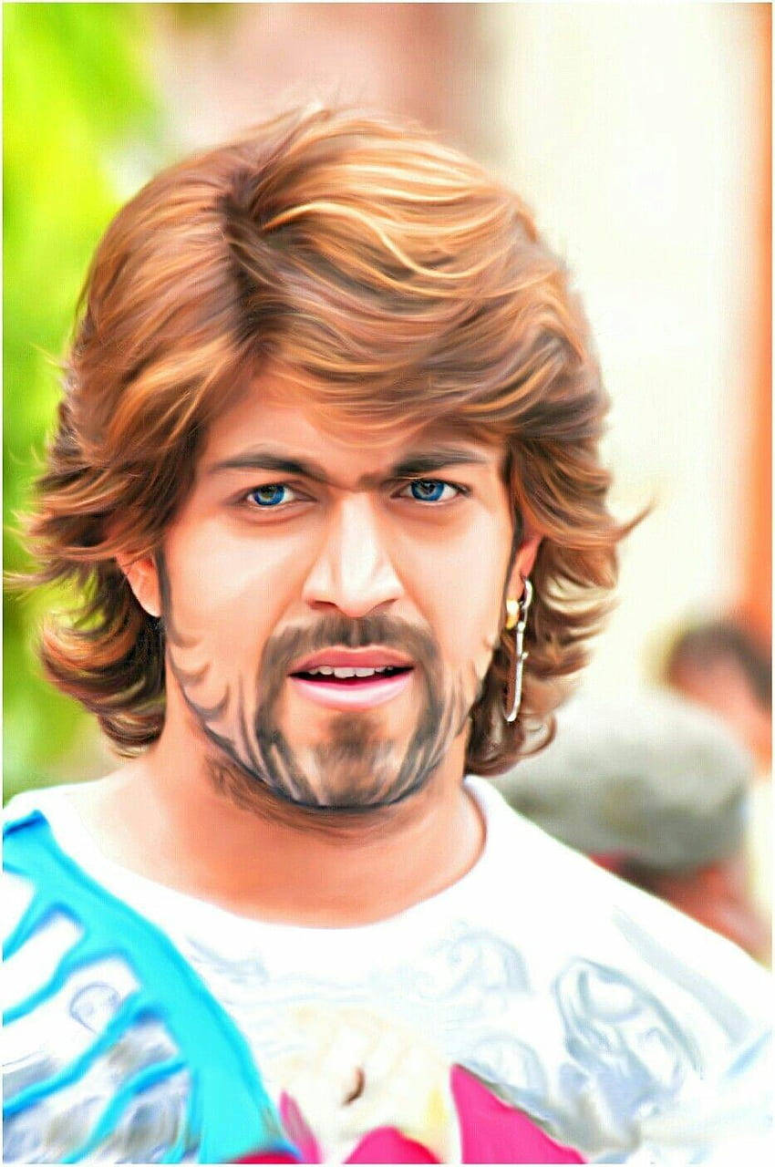 Rocking Star Yash Exhibiting His Charismatic Brown-haired Essence In Art.