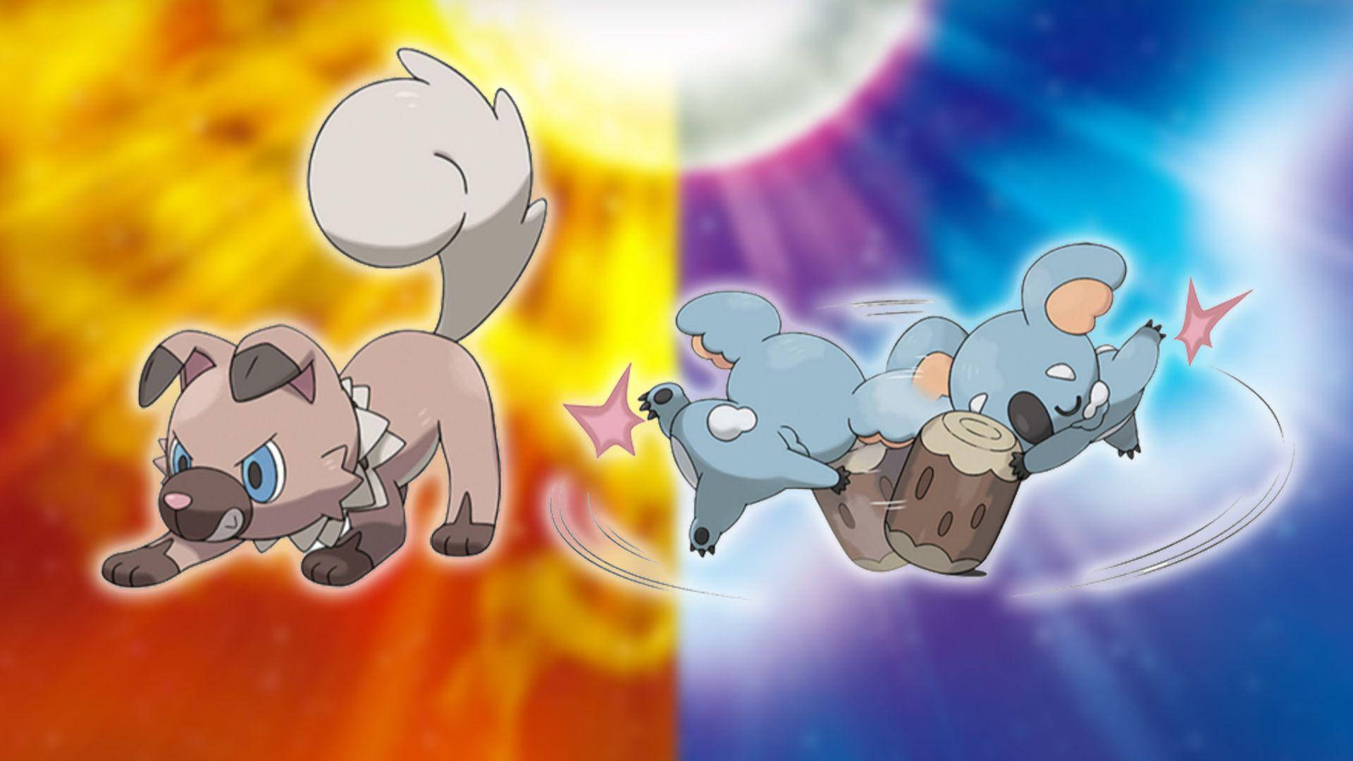 Rockruff And Komala Battle Poses Background