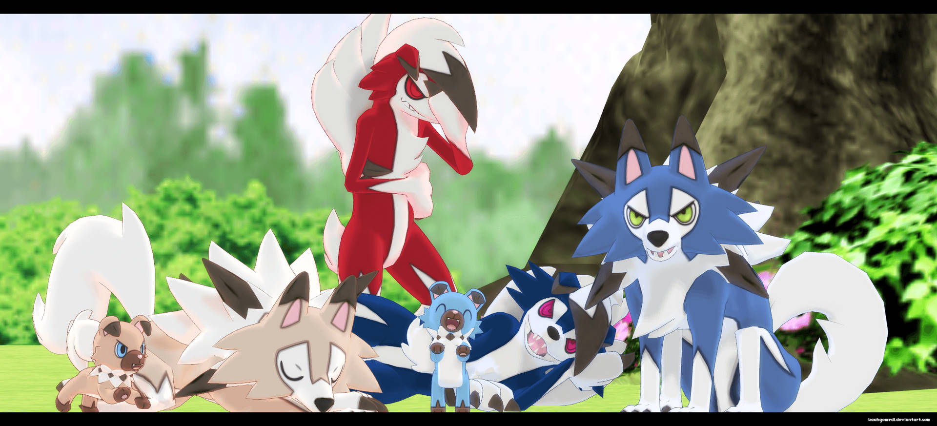 Rockruff Different Colors Background