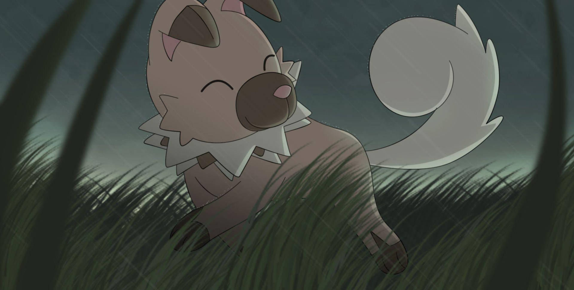 Rockruff Running Through Grass Background