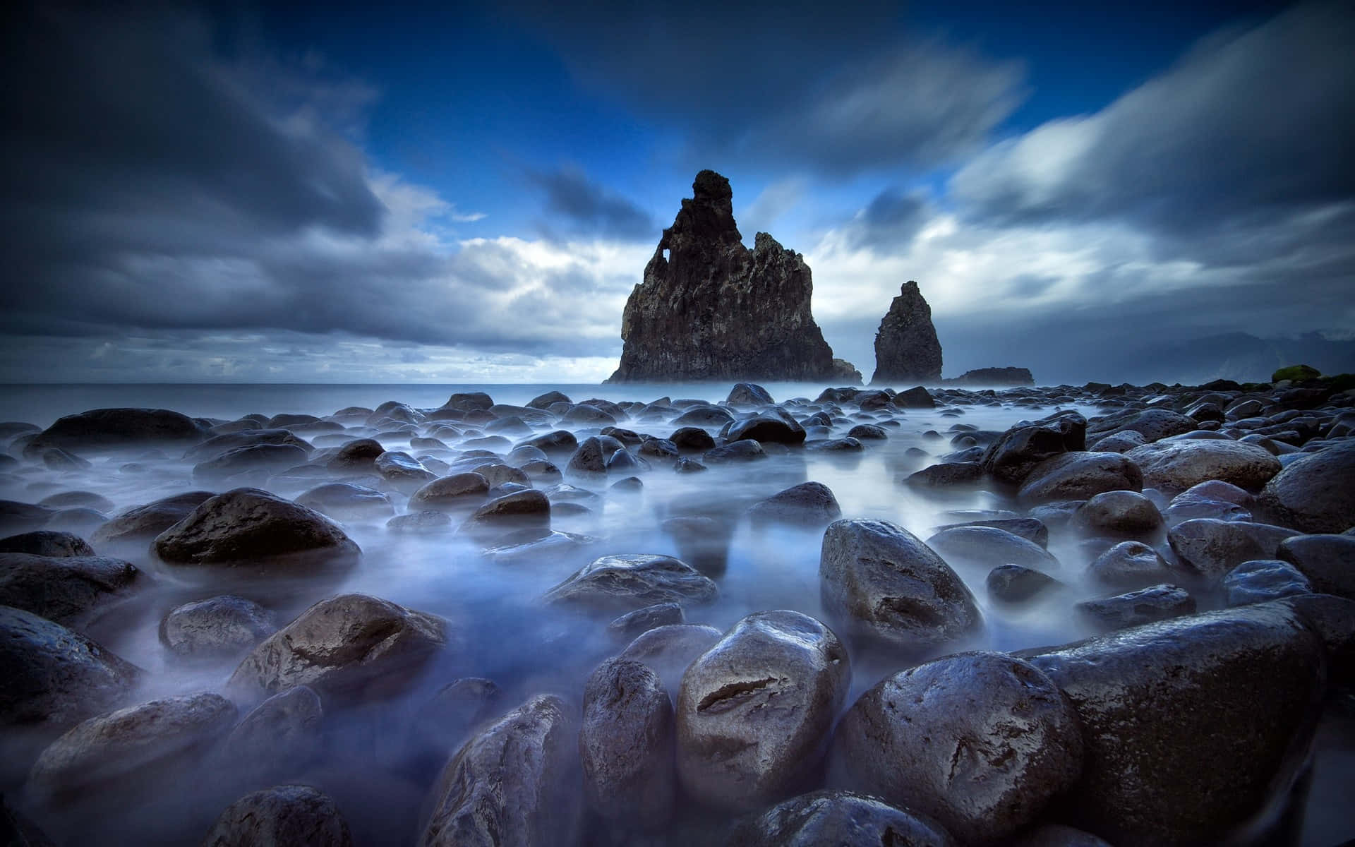 Rocks Formations Landscape Clouds Background